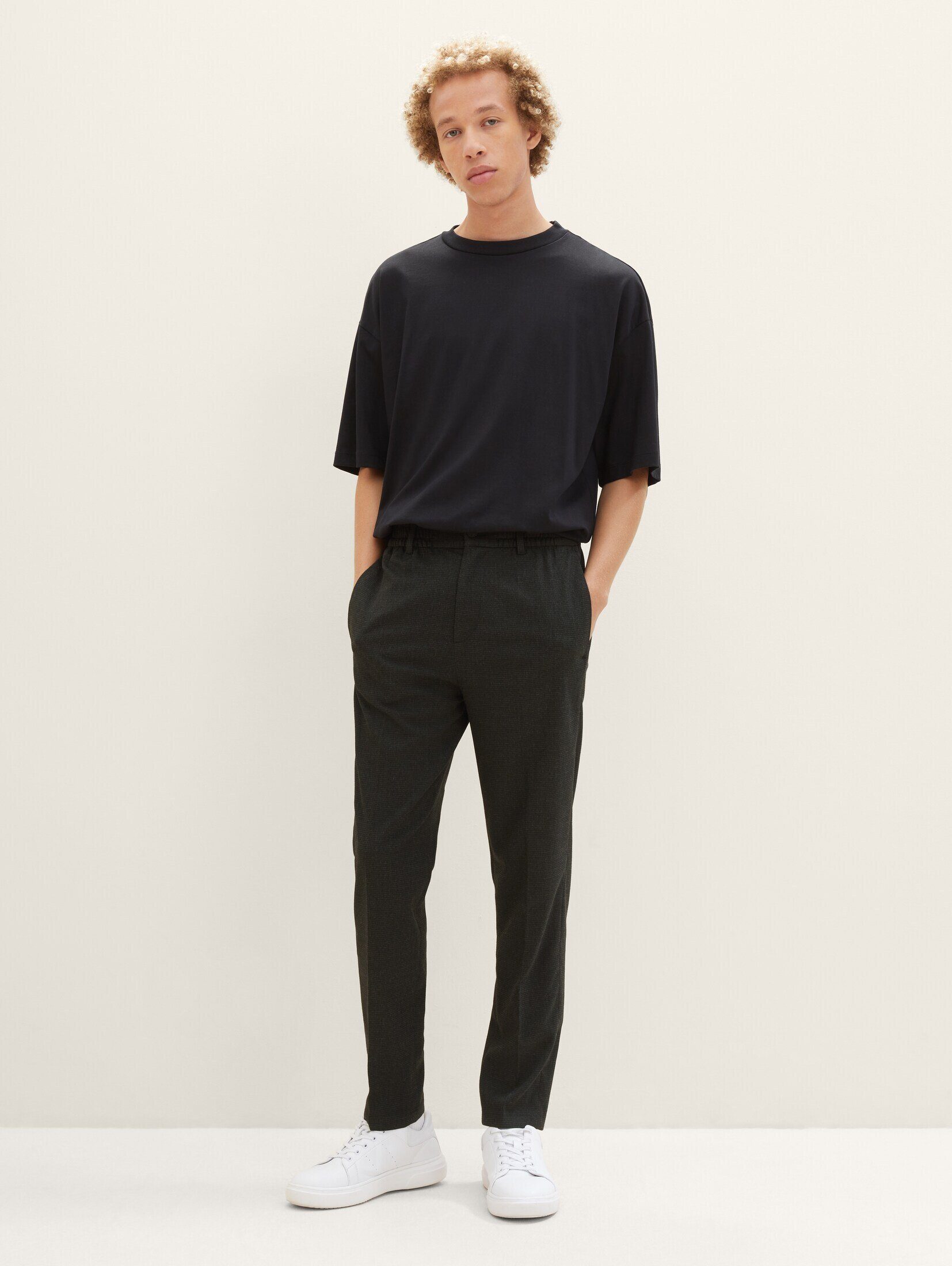 TOM TAILOR Denim Chinohose Relaxed Tapered Chino black houndstooth | Chinohosen