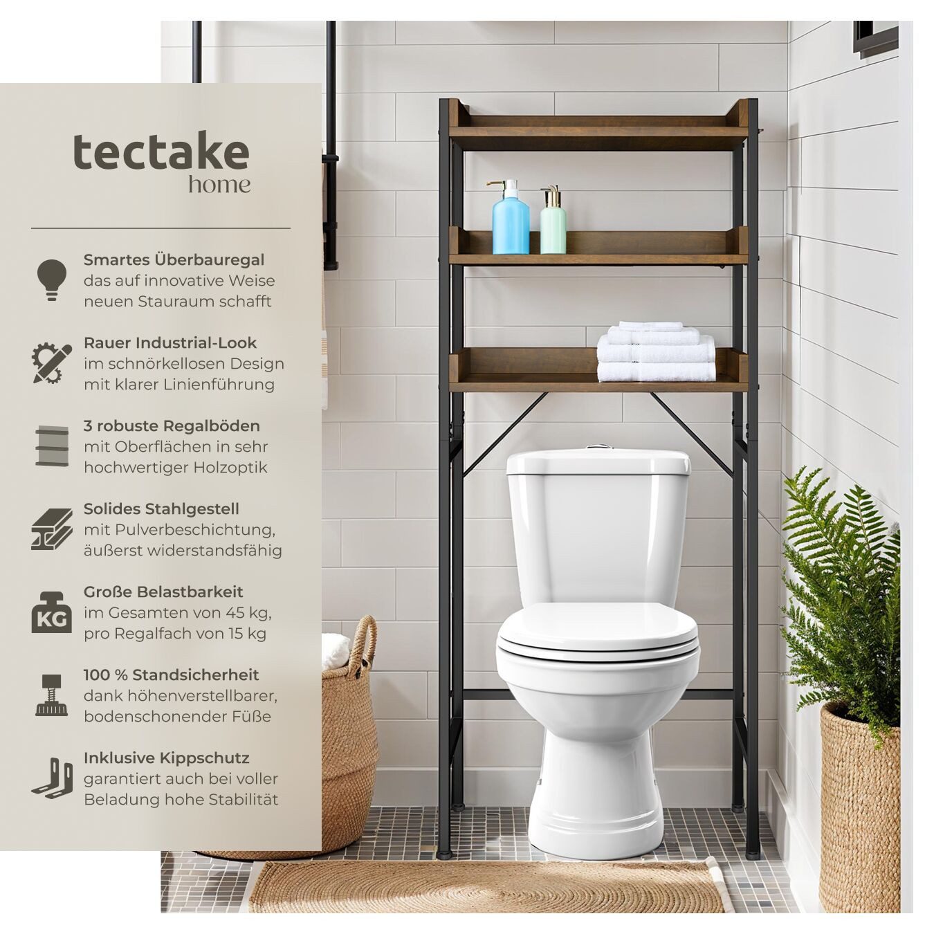 tectake Badregal Badezimmerregal, Set 1-tlg., Industrial günstig online kaufen