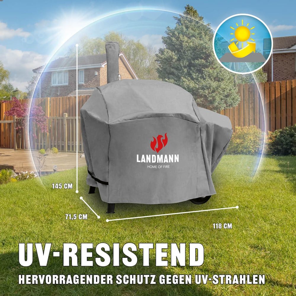 LANDMANN Grillabdeckhaube Grill Premium Wetterschutzhaube - 93 x 147 x 125 cm, Schutz vor Umwelt- und Wettereinflüssen Wind Schnee Sonne für Grill