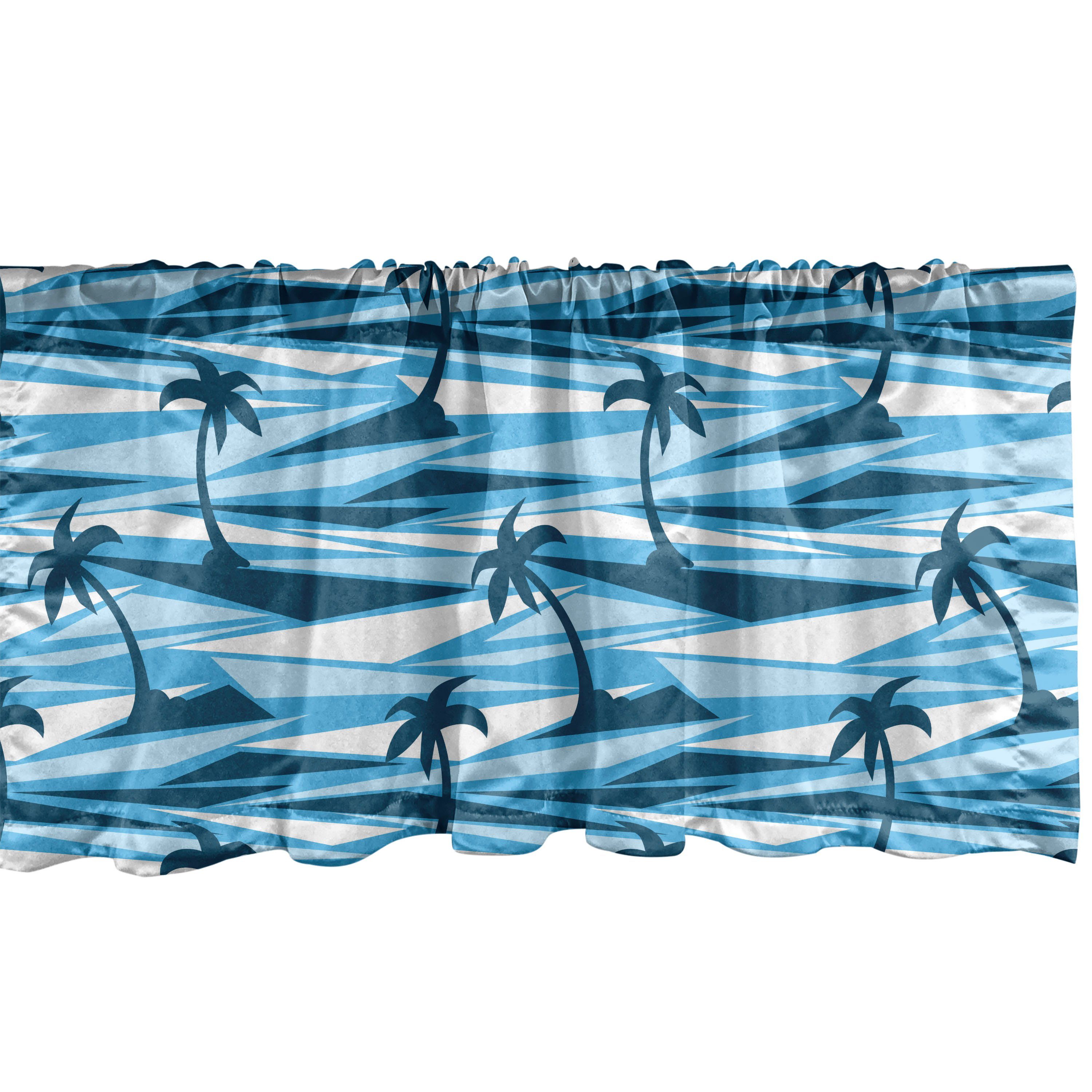 Scheibengardine Vorhang Volant für Küche Schlafzimmer Dekor mit Stangentasche, Abakuhaus, Microfaser, Insel Blau Monochrom Palm und Meer