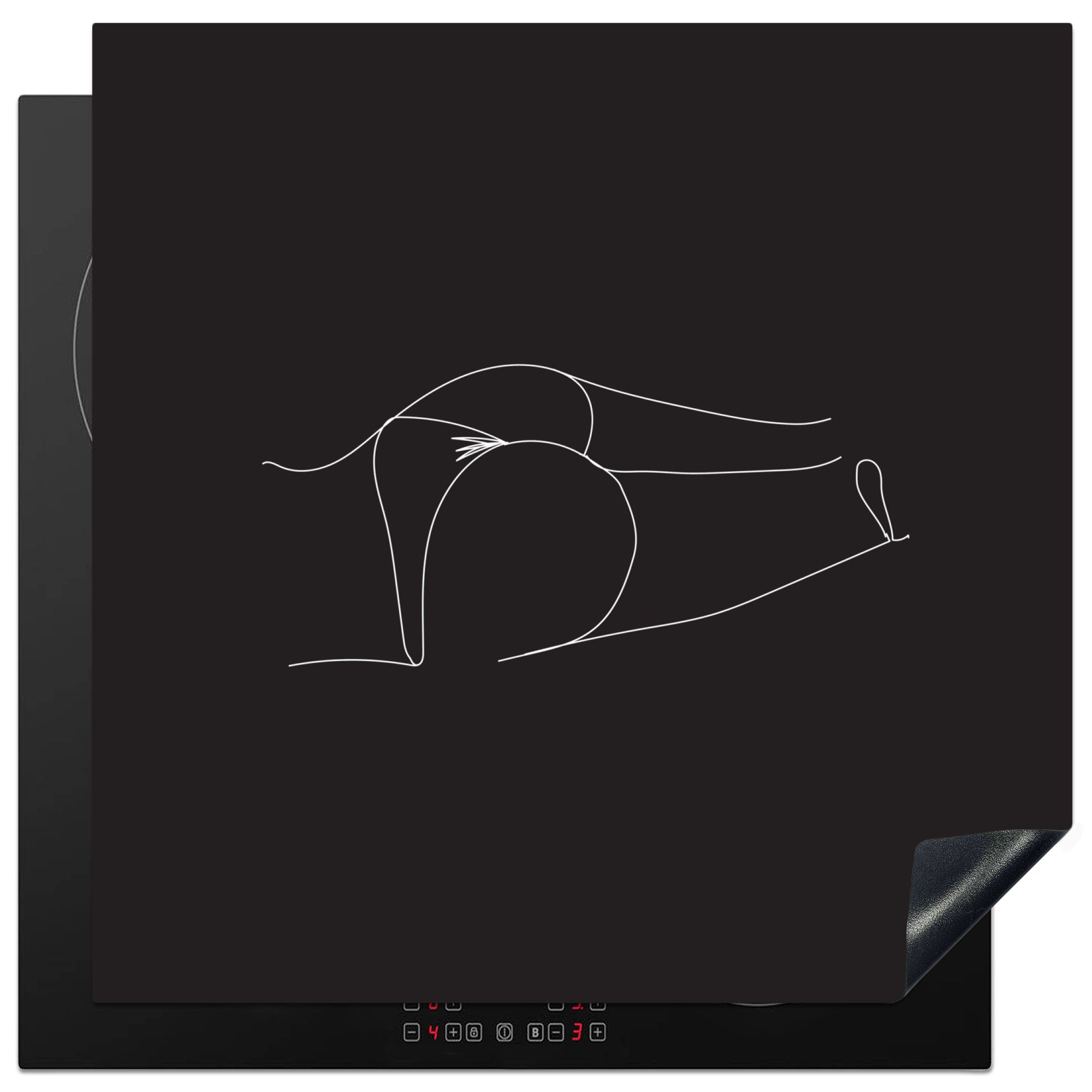 MuchoWow Herdblende-/Abdeckplatte Frau - Strichzeichnung - Körper, Vinyl, (1 tlg), 78x78 cm, Ceranfeldabdeckung, Arbeitsplatte für küche