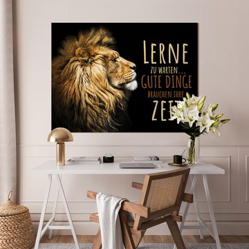 wandmotiv24 Leinwandbild Löwen, Querformat, Löwe, lerne zu warten, Tiere (1 St), Wandbild, Wanddeko, Leinwandbilder in versch. Größen