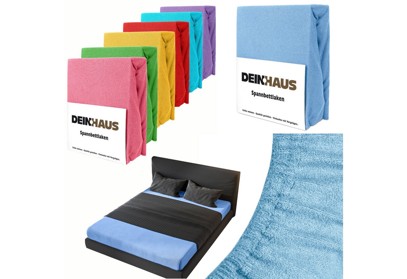 DH DEIN . HAUS Spannbettlaken Frottee SOFT, Baumwolle, Gummizug: rundum, (1 Stück), weich saugfähig atmungsaktiv Rundumgummi formstabil bis 20 cm