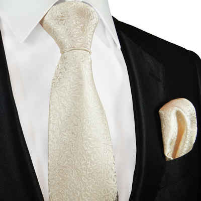 Paul Malone Krawatte »Herren Hochzeitskrawatte mit Tuch floral 100% Seide Bräutigam Hochzeit Schlips« (Set, 2-St., Krawatte mit Einstecktuch) Schmal (6cm), ivory elfenbein 2114