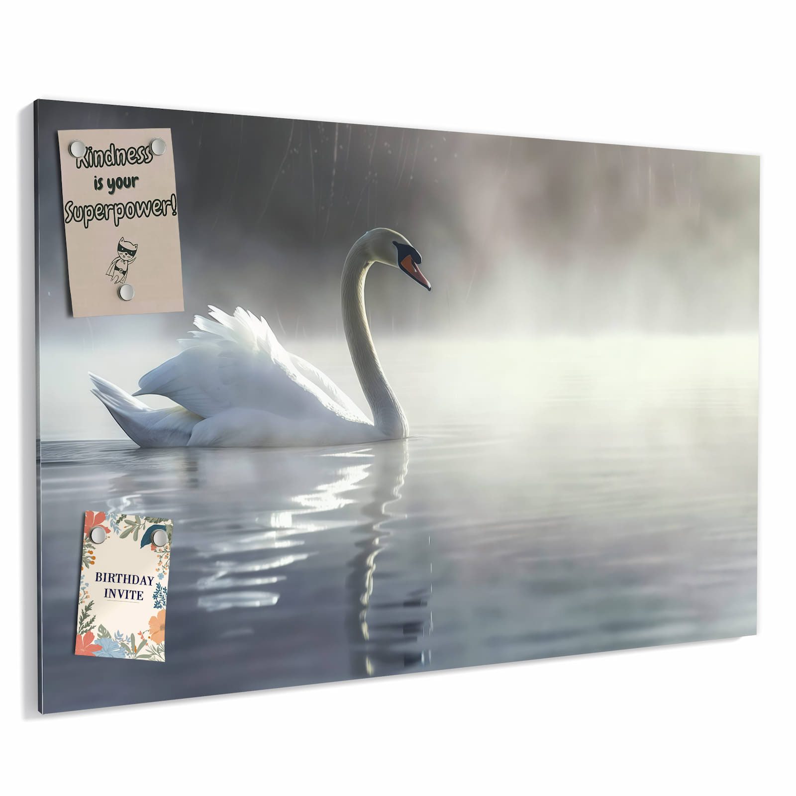 Primedeco Memoboard Metall Schwimmender Schwan – beschreibbar & magnetisch, (Inklusive Stift, Magnete und Montagematerial, 1-tlg., 9 verschiedene Größen), Magnetisch und Beschreibbar