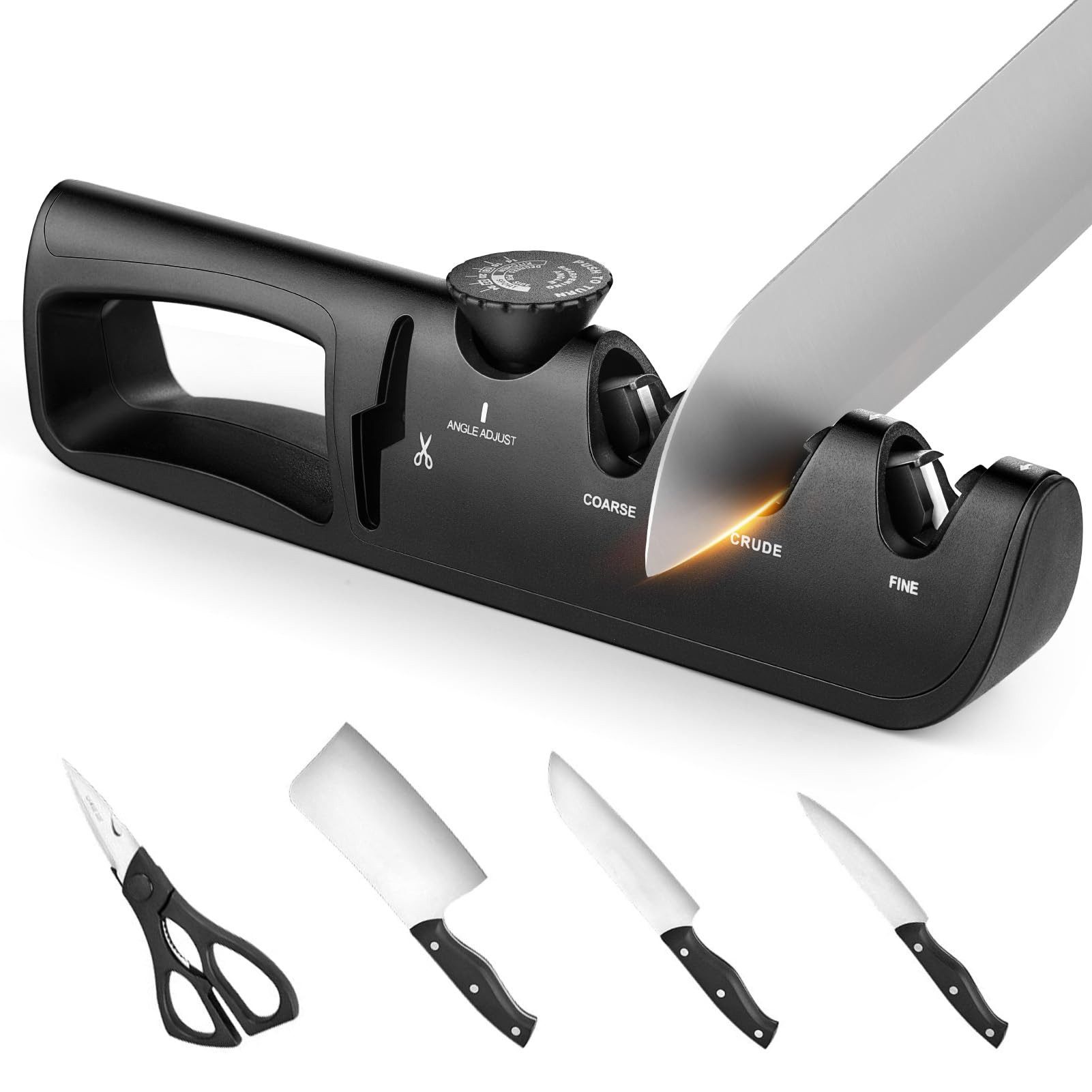 YI Messerschärfer 4 in 1 Messerschärfer Edelstahl Schärfer Messerschleifer