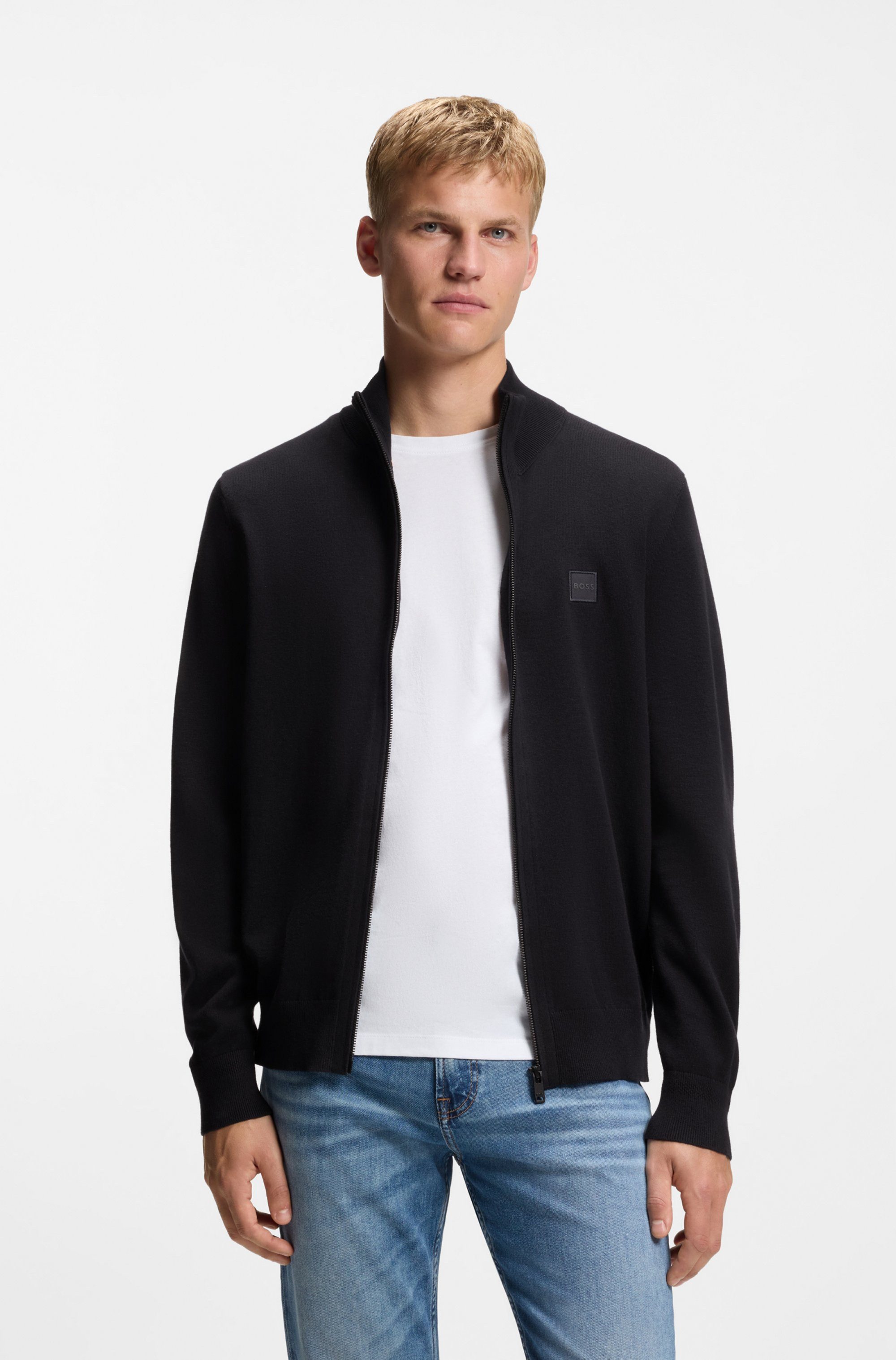 BOSS ORANGE Strickjacke Kanozip mit Reißverschluss