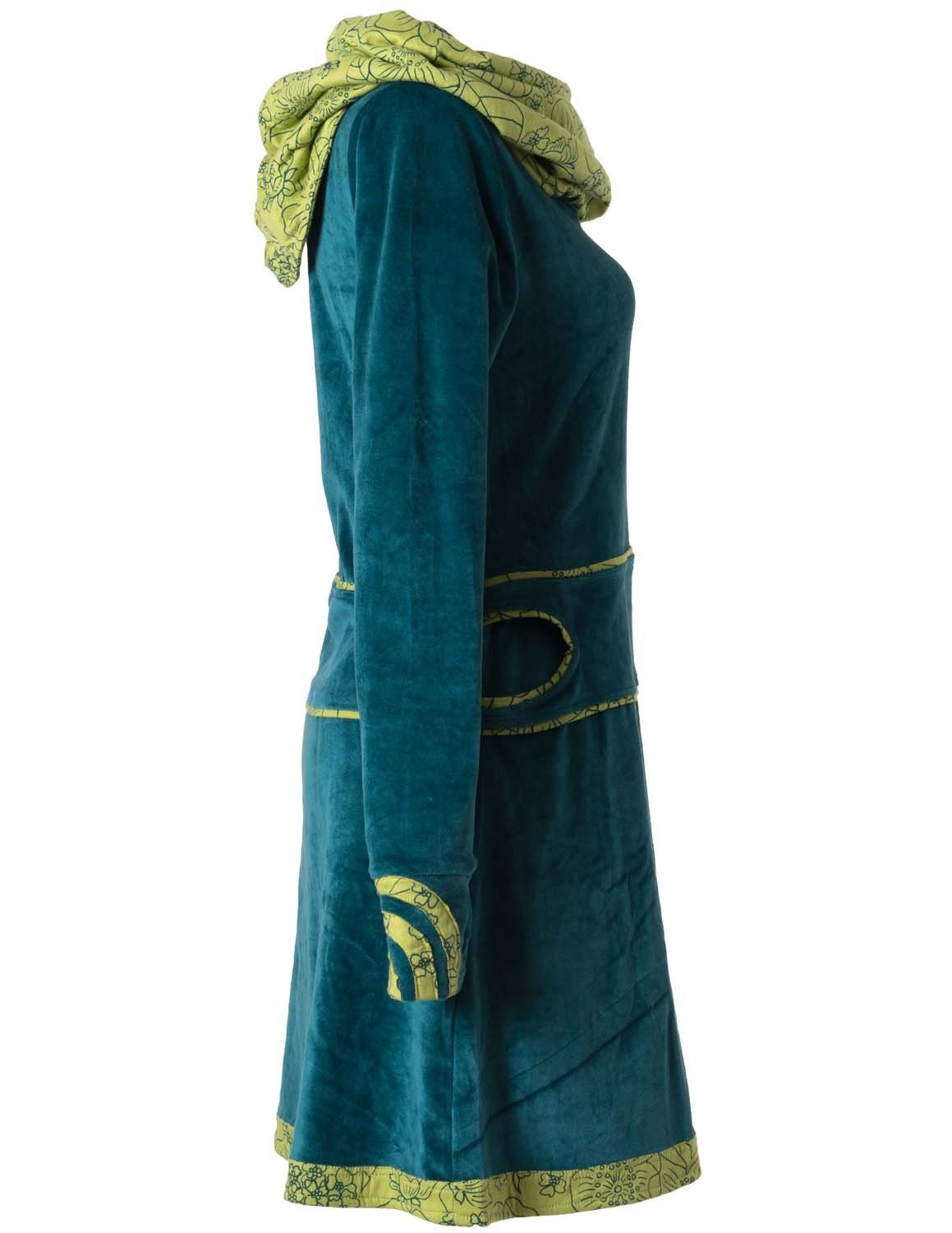 Vishes Midikleid Samtkleid warm mit großem Kapuzenkragen Ethno, Hippie, Goa, Elfen Style – Bild 5 von 5