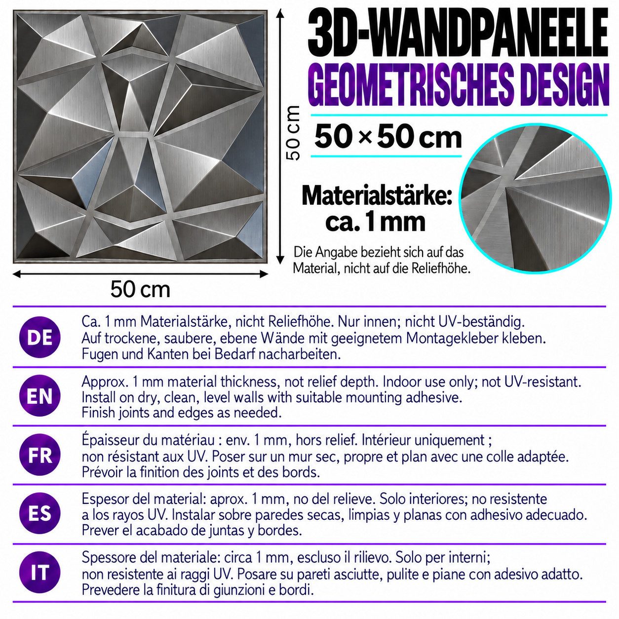 IKHEMalarka 3D Wandpaneel 3D Paneele PVC Kunststoffpaneele, BxL: 50,00x50,00 cm, 0,25 qm, (1 Stück, 3D Wandpaneele Deckenpaneele) hochwertige & harte PVC 3D Pla – Bild 4 von 5