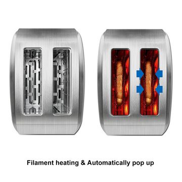 Gotoll Toaster GL330, 2 kurze Schlitze, 700 W, Brötchenaufsatz 2 kurze Schlitze Edelstahlgehäuse