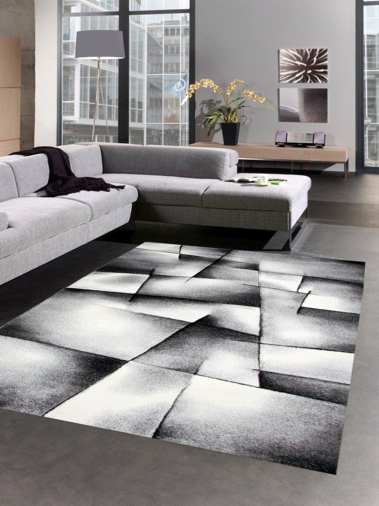 Carpetia Teppich Moderner Teppich Kurzflor Wohnzimmerteppich grau schwarz weiss, rechteckig, Höhe: 13 mm