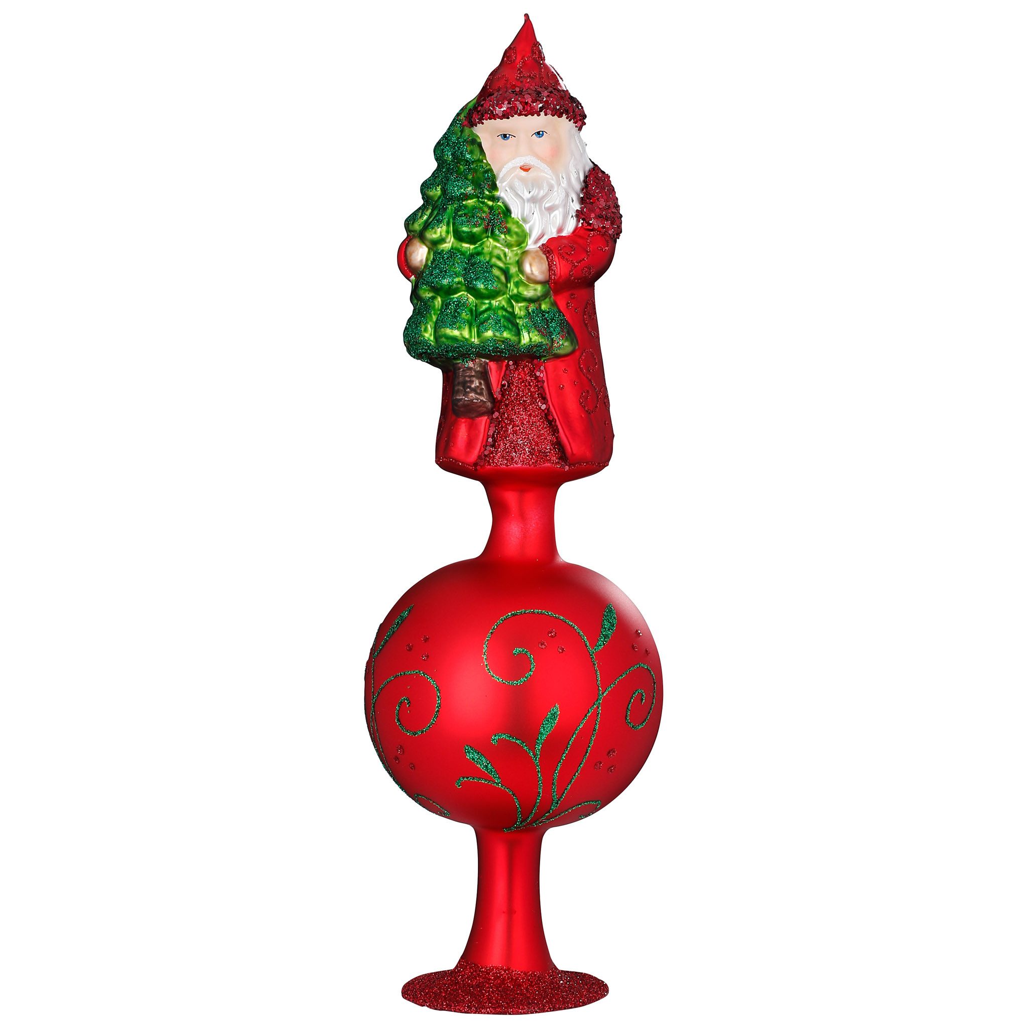INGE-GLAS® Christbaumspitze, Christbaumspitze Glas Weihnachtsmann mit Tannenbaum 25,5cm Rot matt