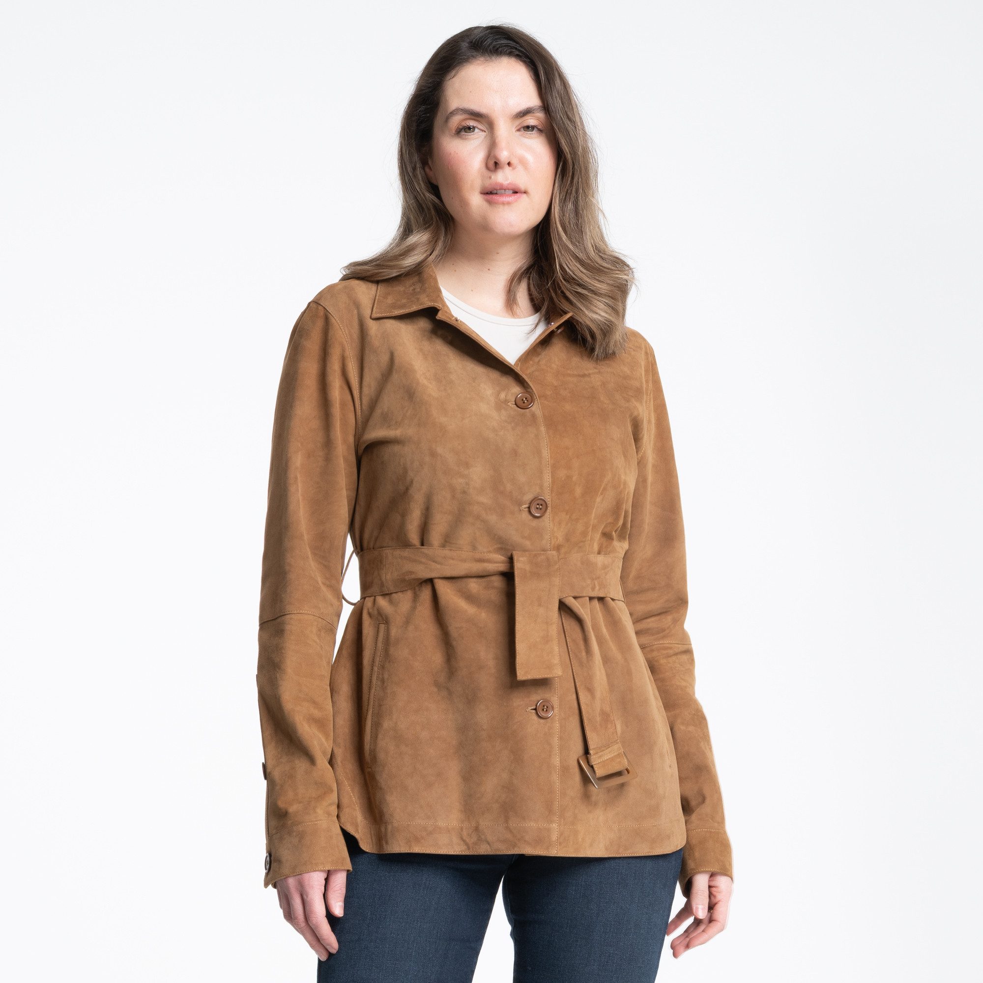 Mouflon Lederjacke Samira Echtes Ziegenveloursleder in warmes Tabakbraun