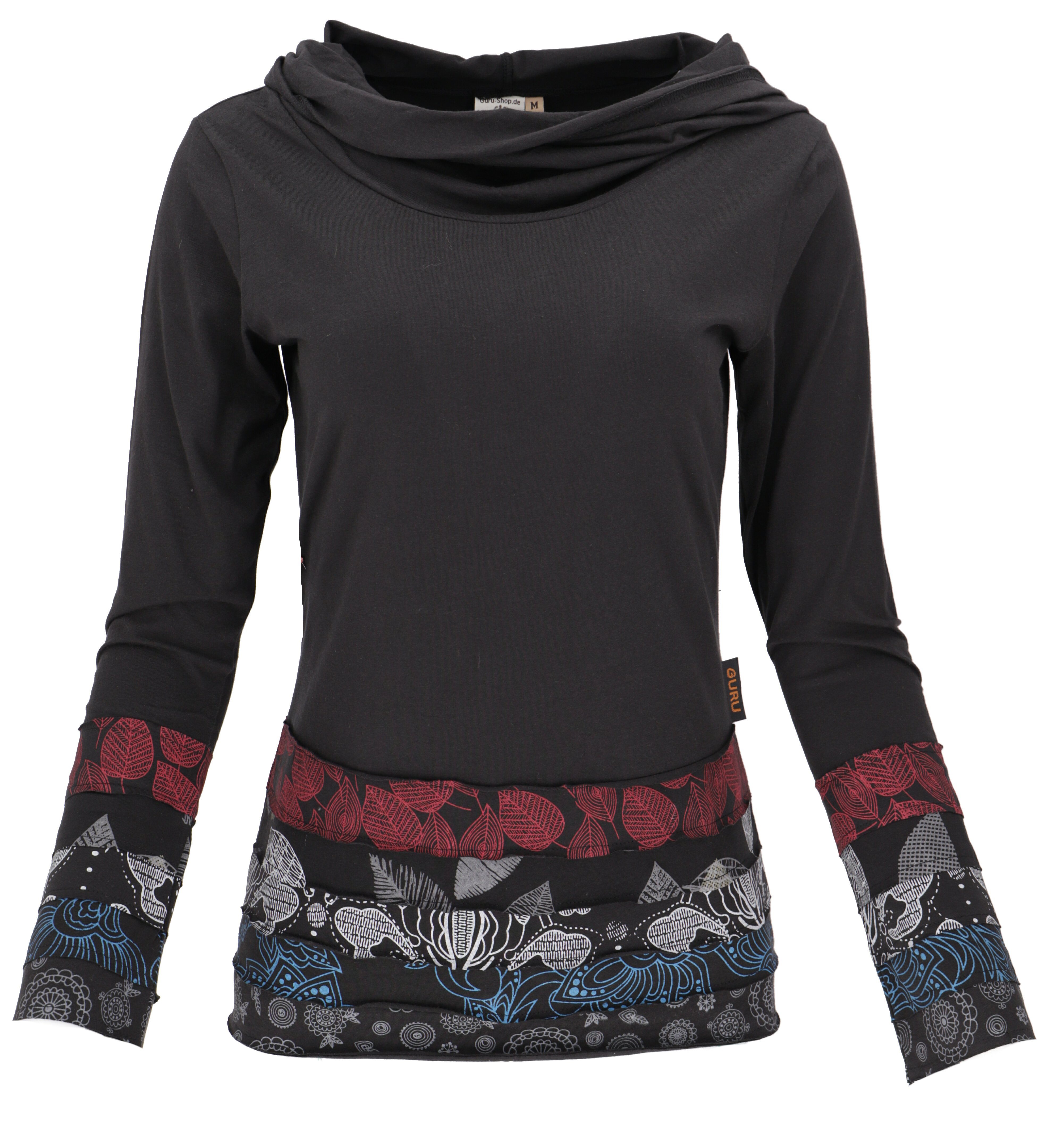 Longsleeve Kapuzenshirt, Boho Patchwork Shirt mit..