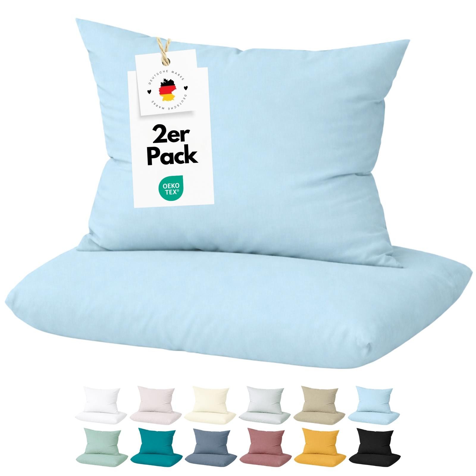 Carpe Sonno Kissenbezug 40 x 40 / 40 x 80 / 80 x 80 Kopfkissenbezug Kissenhülle Kissenbezug, (2 Stück), OEKO-TEX® - Mako Satin 100% Baumwolle - 2er Set 40x40 cm Hellblau