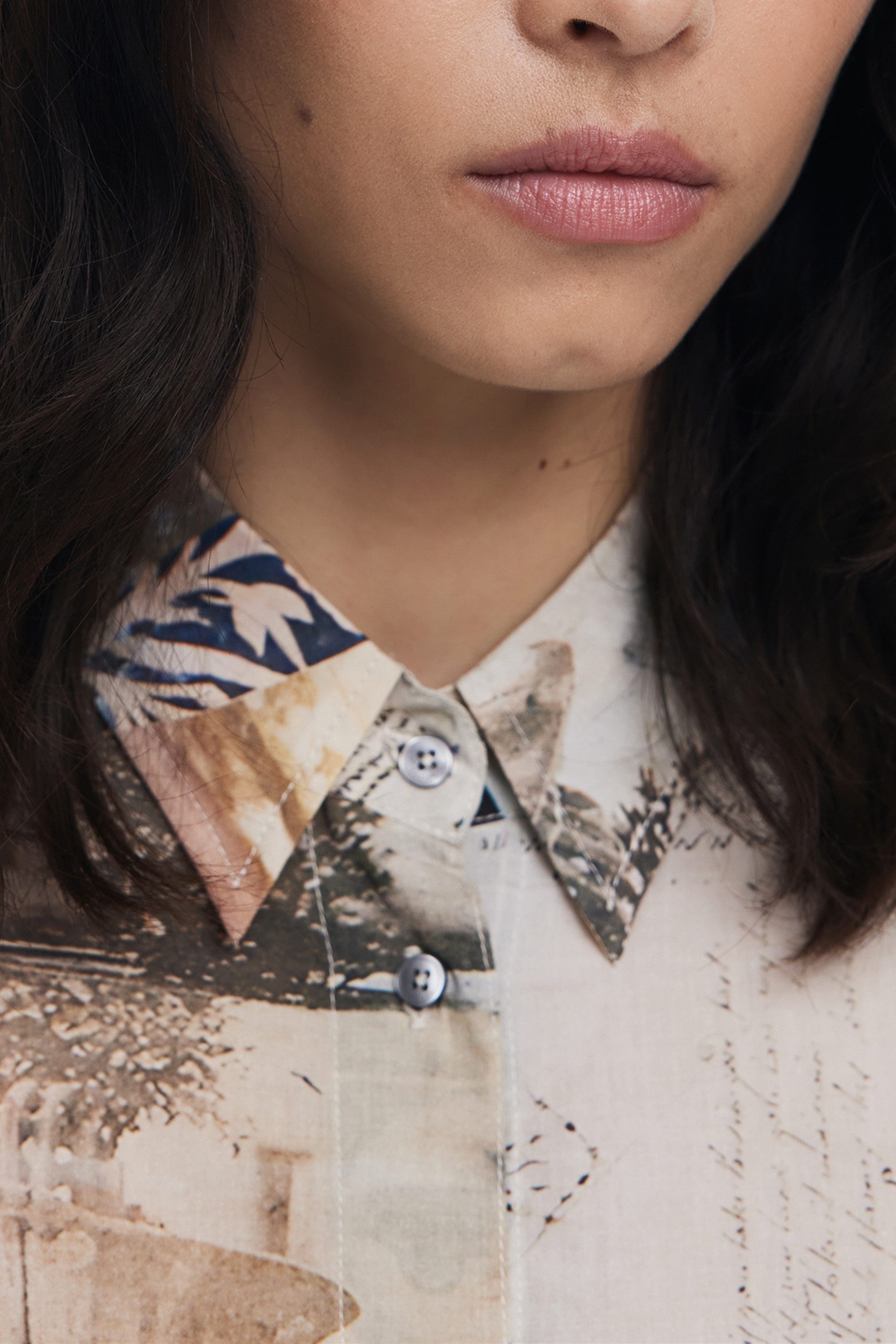 Desigual Blusenshirt Elegante Damen Langarmbluse Beige mit Druck und