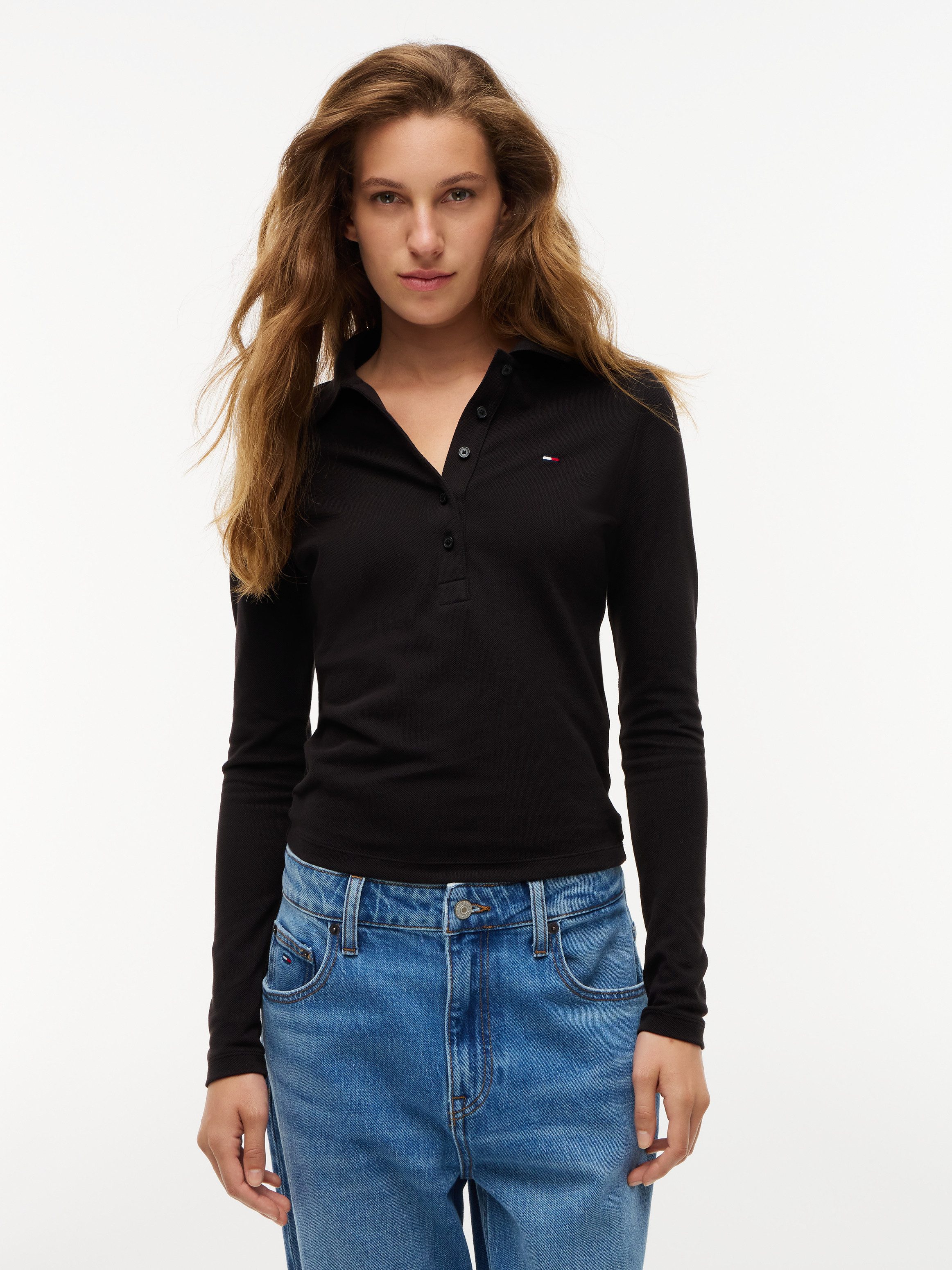 Tommy Jeans Langarm-Poloshirt TJW SLIM ESSENTIAL LS POLO Baumwollmischung, slim fit