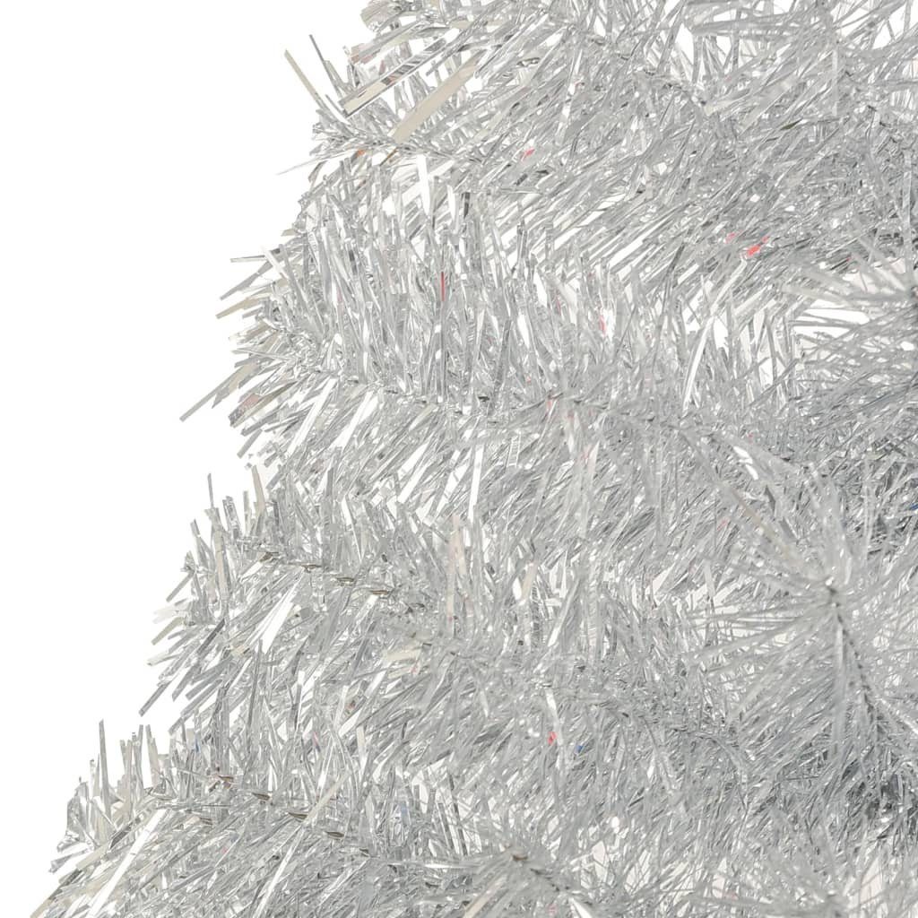furnicato Künstlicher Ständer mit Weihnachtsbaum Silber Halb-Weihnachtsbaum 120 cm PET Künstlicher