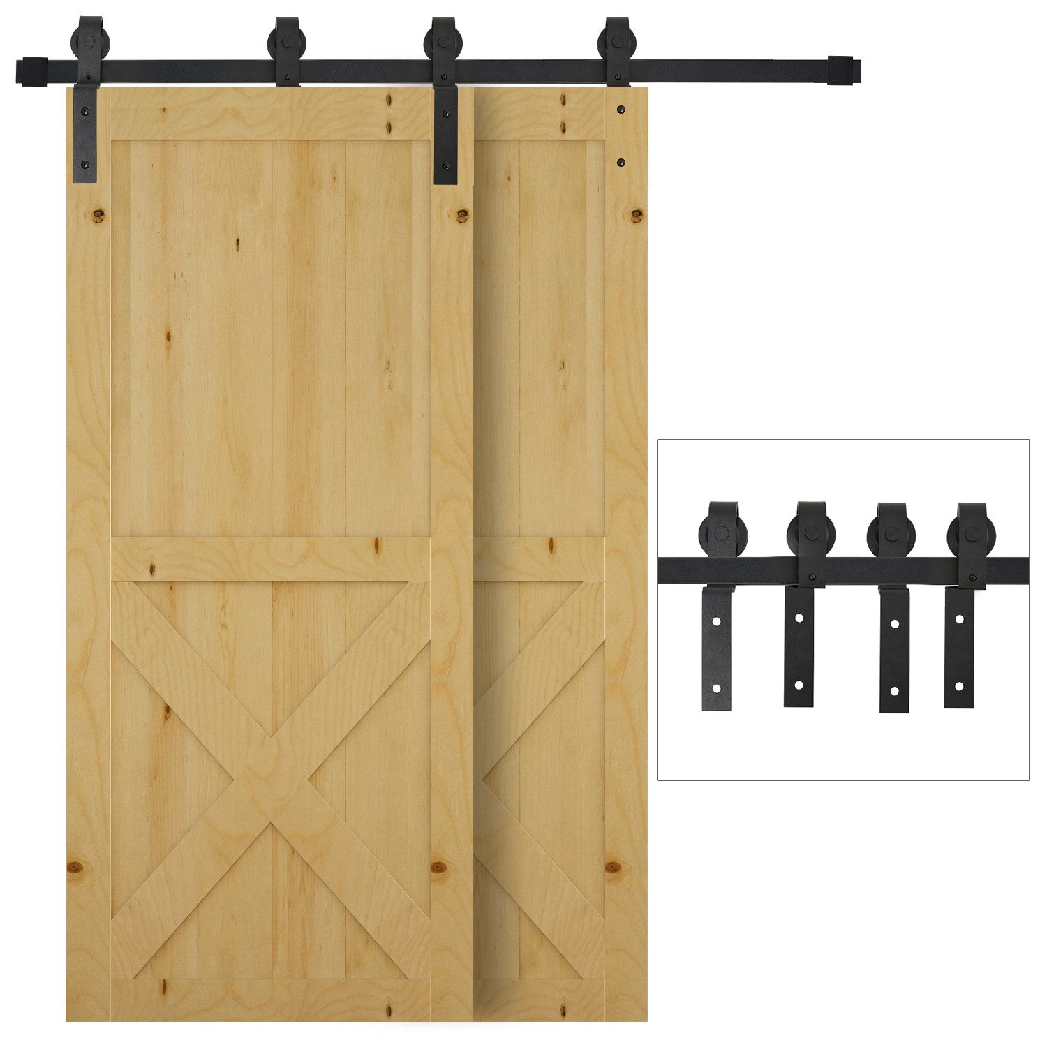HOMCOM Türbeschlag Schiebetür Komplettset Schiebetürsystem 200 cm (Laufschiene, 1 St., Schiebetürbeschlag), für Holzschiebetür 9 Zubehör Schwarz – Bild 2 von 5