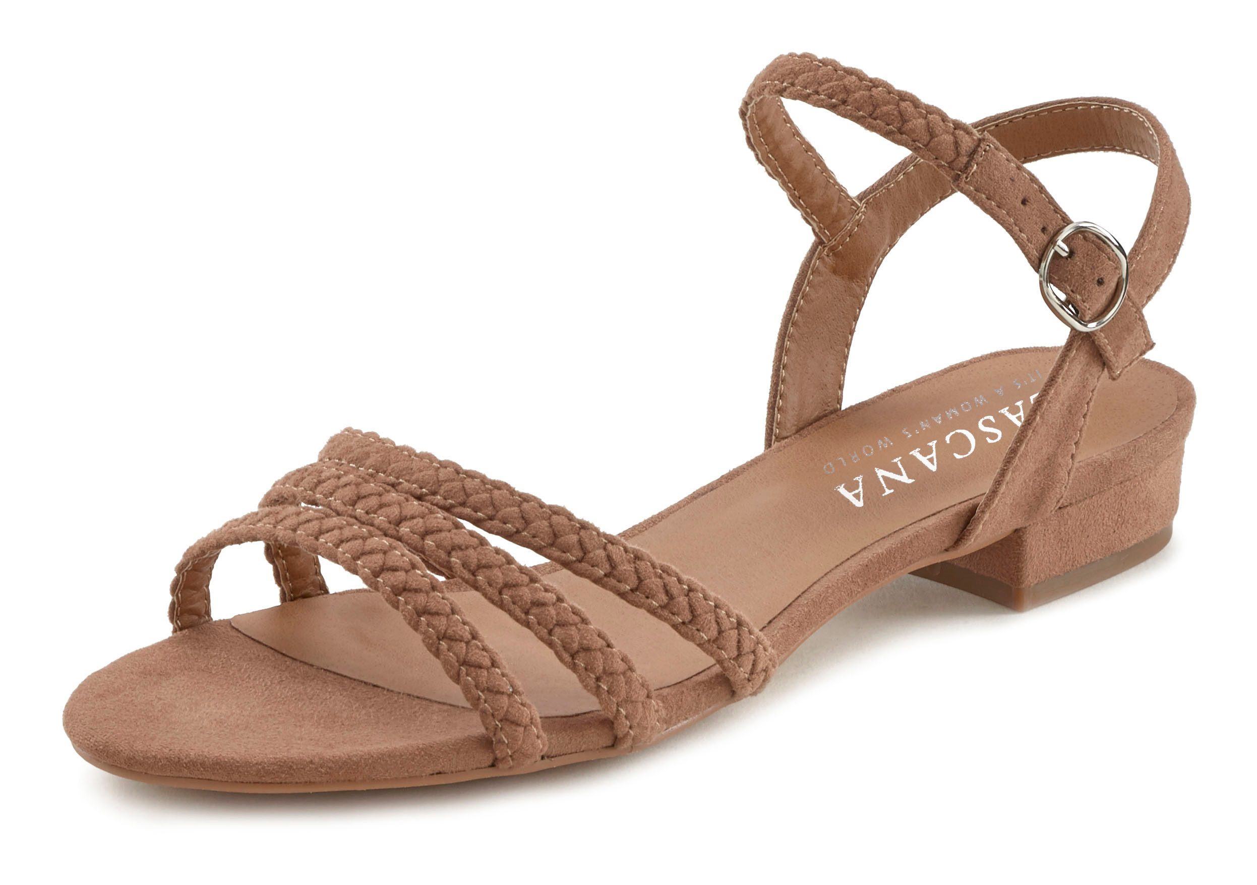 LASCANA Sandale Sandalette, taupe Riemchen geflochtenen VEGAN Sommerschuh mit