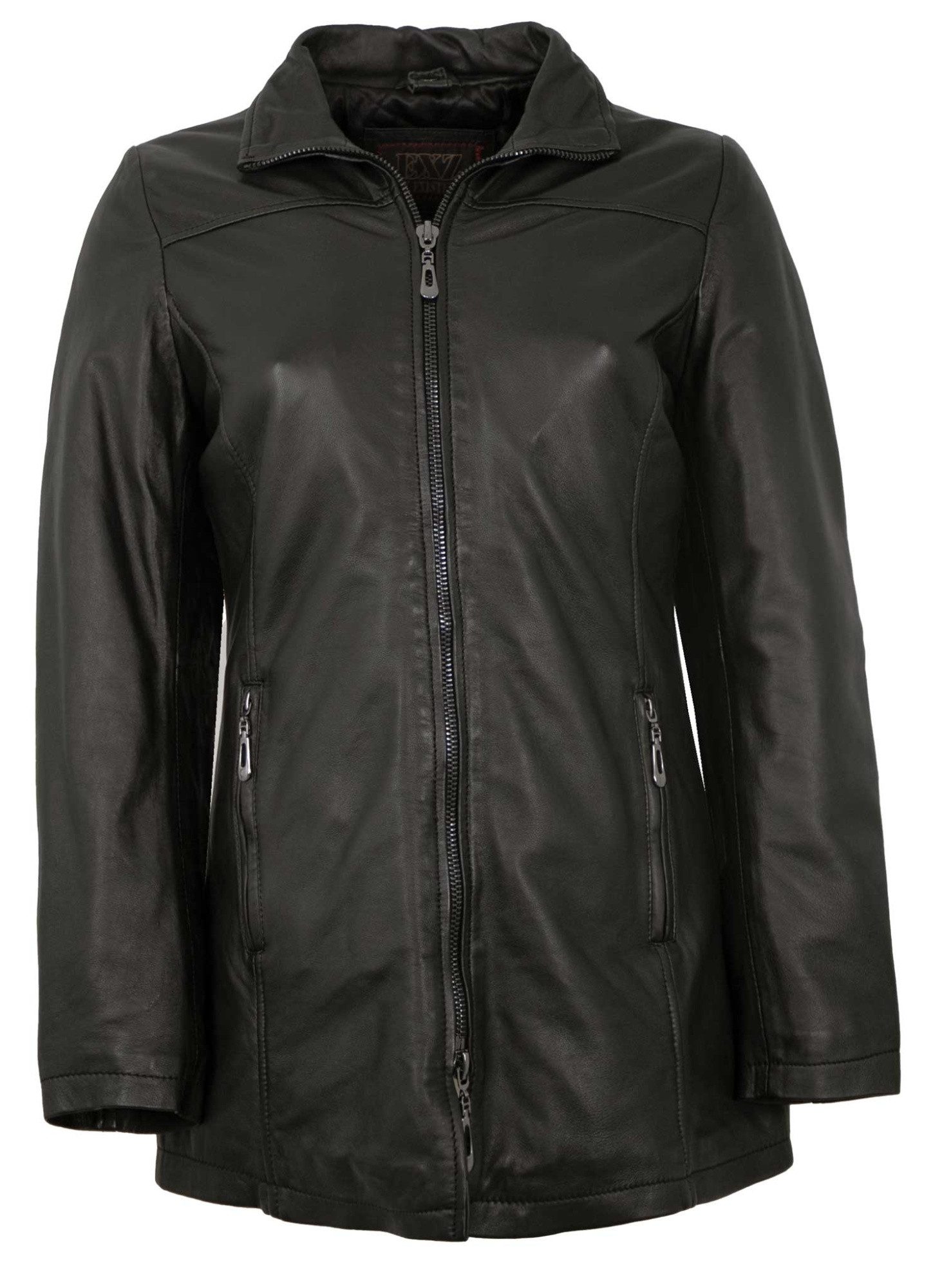 EXZ by Existenz Lederjacke Angelica Existenz - Damen Ledermantel 2in1 Jacke Weste Kapuze Lammnappa schwarz