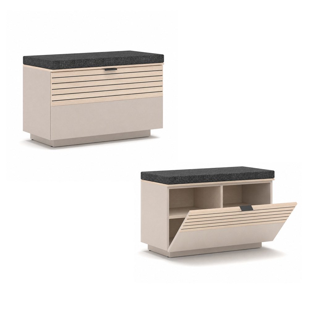 Lomadox Garderoben-Set ISCHIA-36, (Spar-Set, 4-St., Schrank Garderobenpaneel Schuhbank Schuhkommode), in Beige mit Eiche, Lamellenoptik