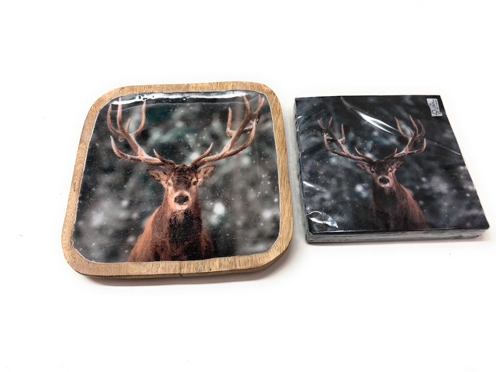 BOLTZE Dekoteller Boltze Dekoteller August Hirsch Mangoholz mit Servietten