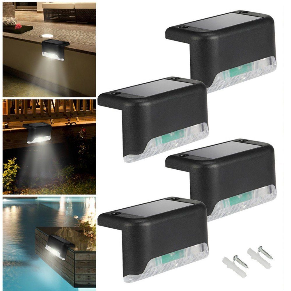 LETGOSPT LED für LED IP65 warmweißes, Solarleuchte Schwarz fest Wasserdicht LED-Beleuchtung Zaunleuchte, Treppenlicht Gartenleuchte integriert, Solarleuchten außen