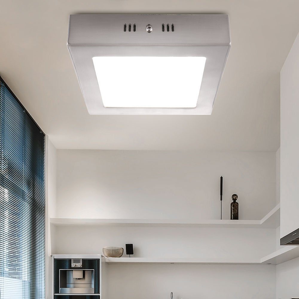 Glas Design silber Panel, Wohn verbaut, Warmweiß, Decken Leuchte fest Schlaf Globo LED-Leuchtmittel Lampe Zimmer LED LED
