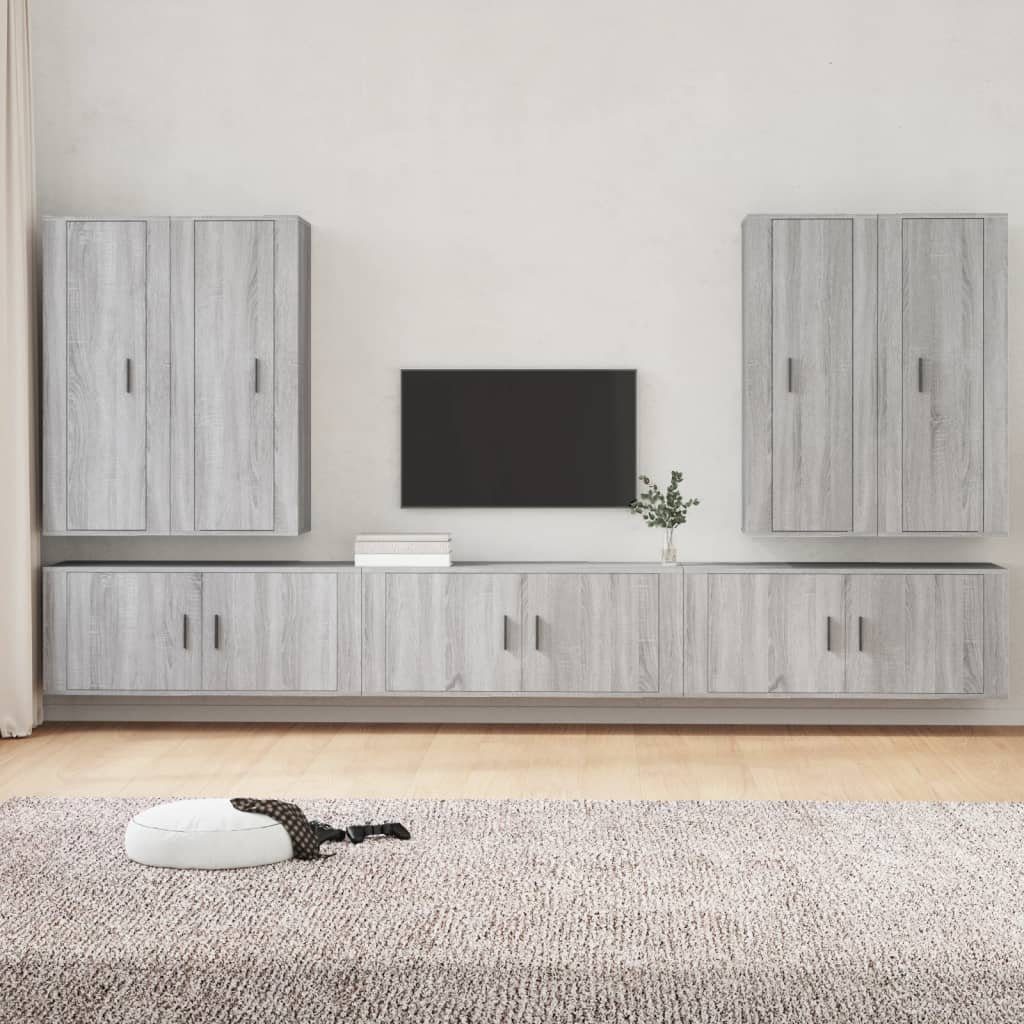 furnicato TV-Schrank 7-tlg. TV-Schrank-Set Grau Sonoma Holzwerkstoff