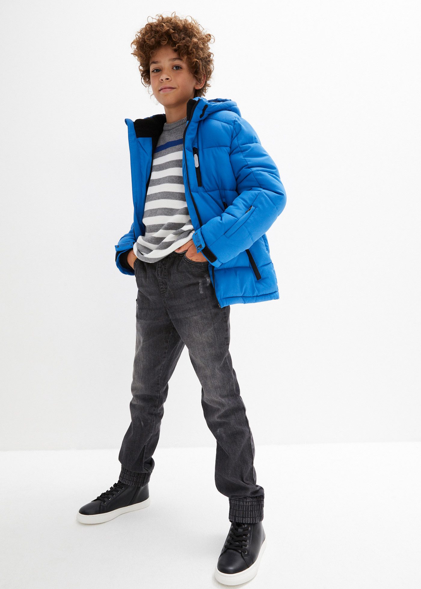bonprix Steppjacke mit Kapuze und Fleece, normale Passform, mit reflektierenden Details