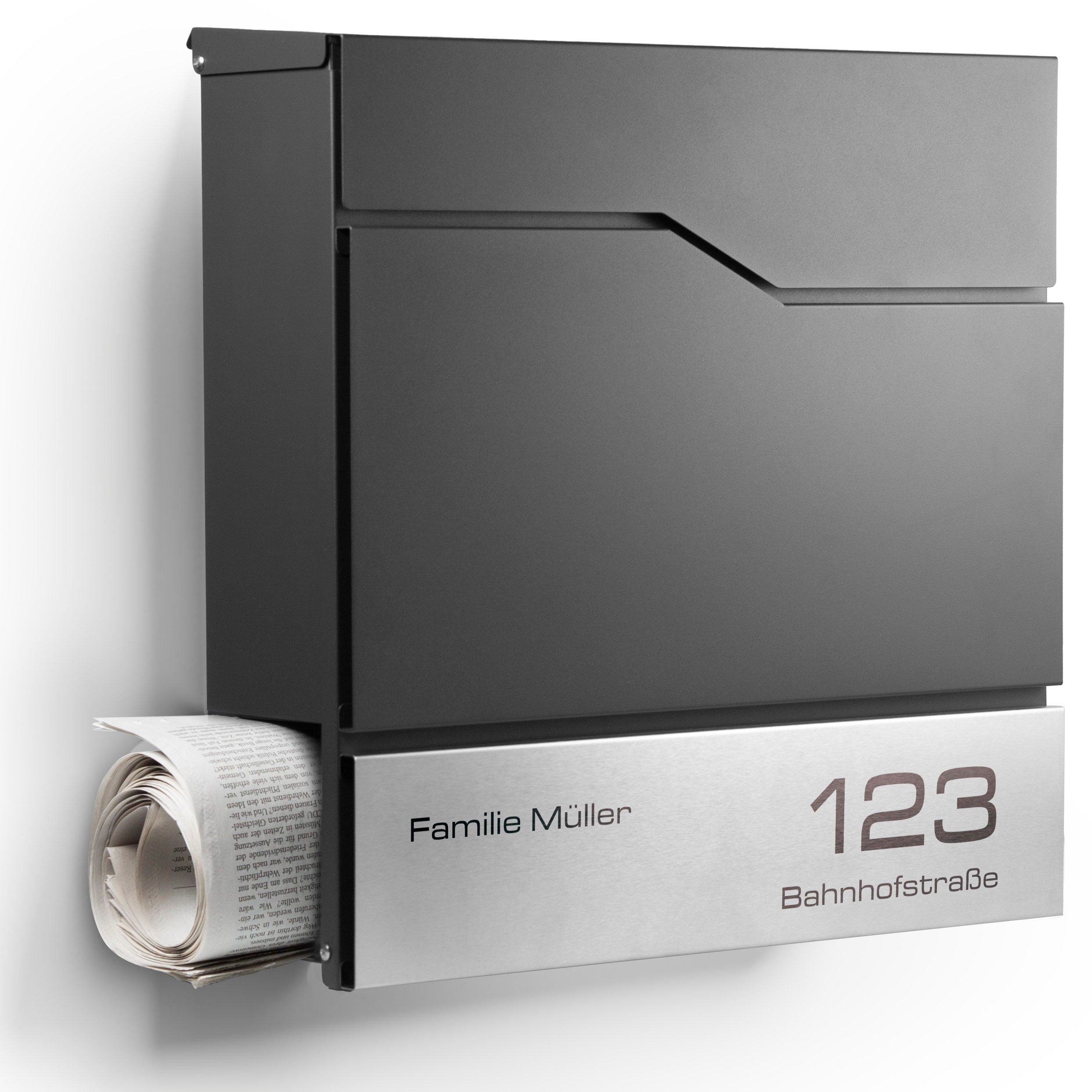 NewHabitat Briefkasten Moderner Wandbriefkasten Personalisierbar Anthrazit RAL7016 (Komplettset, Modell: Tokio), Rostfrei
