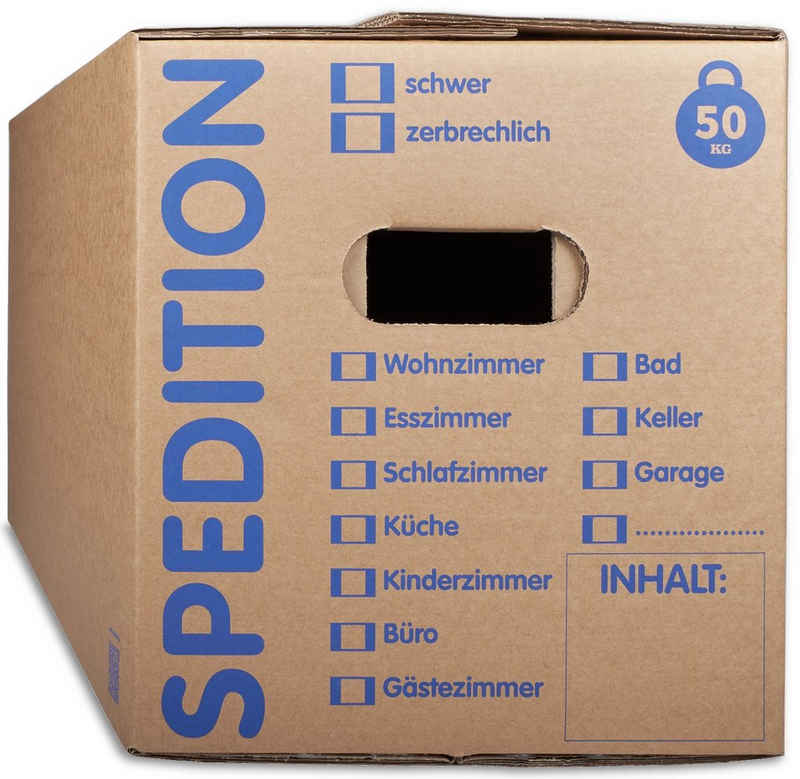 KK Verpackungen Aufbewahrungsbox (Spar-Set, 5 St., 5er-Set), Mehrweg-Umzugskisten 2-wellig Umzugskiste in Speditionsqualität 50kg Braun