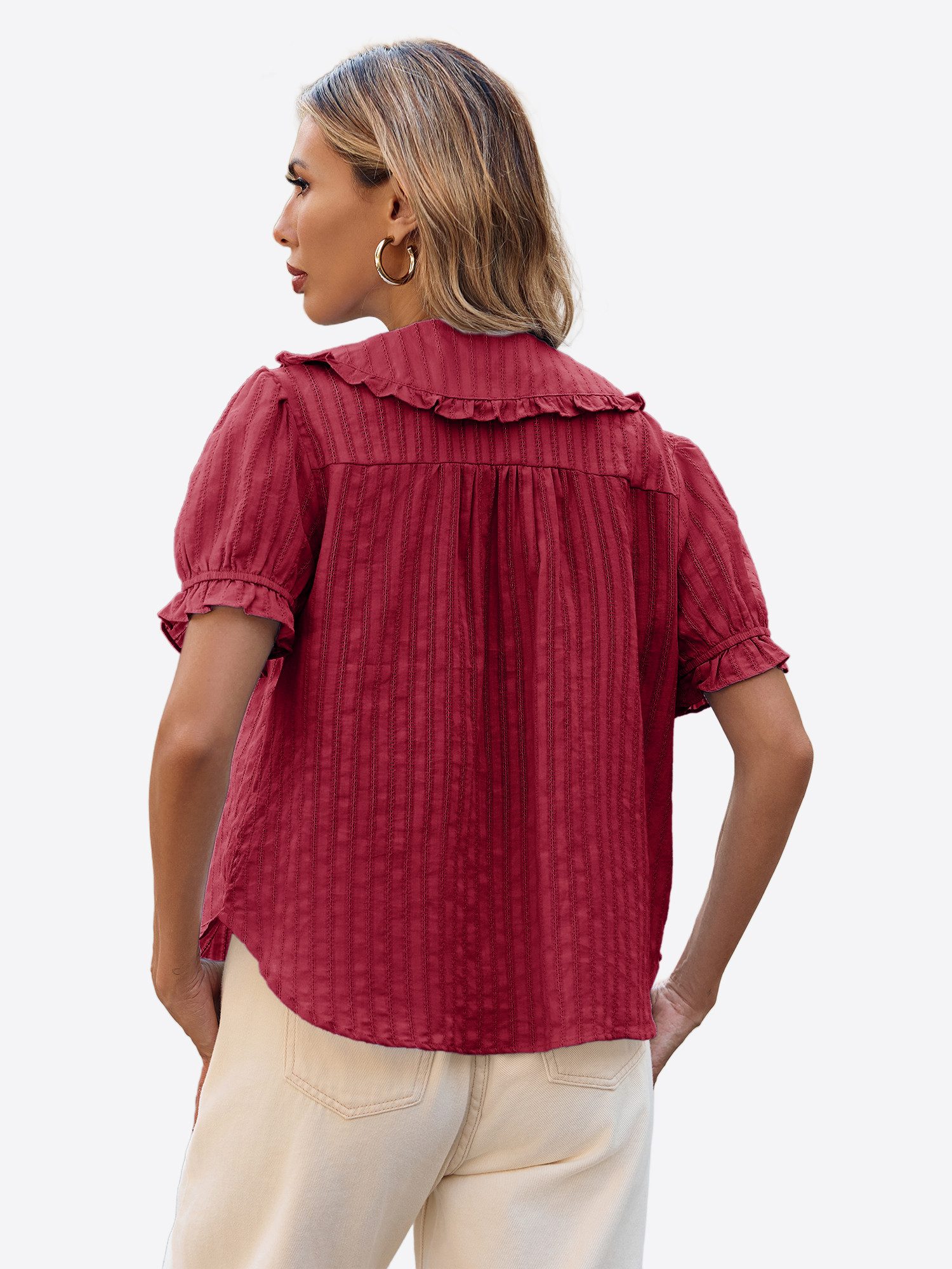 Imily Bela Blusentop Damen Bluse mit Puffärmeln und Peter-Pan-Kragen (Packung, 1-tlg., 1per-Pack) gestreiftes