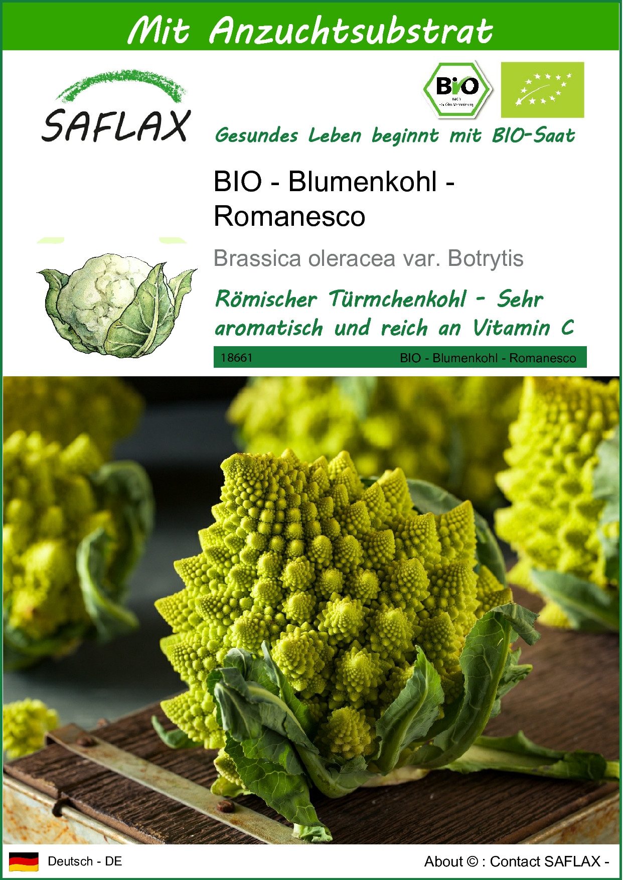 Gemüsesamen SAFLAX - Samen und Substrat - BIO - Blumenkohl - Romanesco