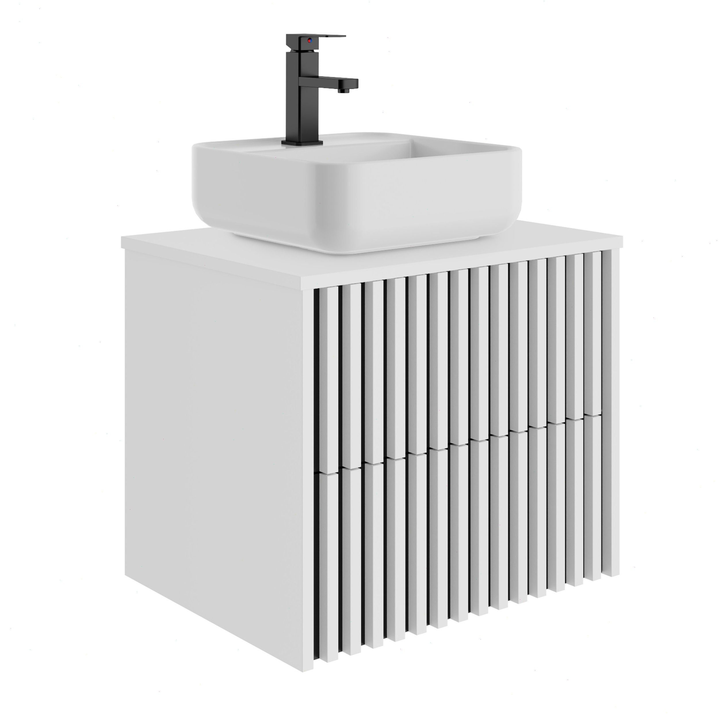 UEV Waschtisch mit Unterschrank hängend Rechteckiges Keramikwaschbecken (Komplett-Set Badmöbel, Badezimmmer Schrank, mit Wasserhahn und Pop-up-Ablassventil Aufsatz-Waschbecken), Soft-close Schubladen,Waschbeckenunterschrank mit 2 Schubladen