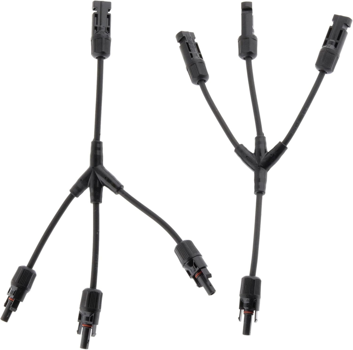 Rhein Beleuchtung Solarmodul Solarstecker Verteiler Set 1 zu 2/3/4 MC4 Y-Stecker Verbindung, (Für PV-Kabel 1,5–6 mm², DC 1000V, Solarpanel & PV-Anlagen geeignet), IP67 wetterfest, UV-beständig, Crimpanschluss, PPO-Material