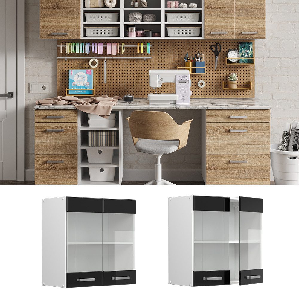 Vicco Schranksystem R-Line, Schwarz Hochglanz/Weiß, 60 günstig online kaufen