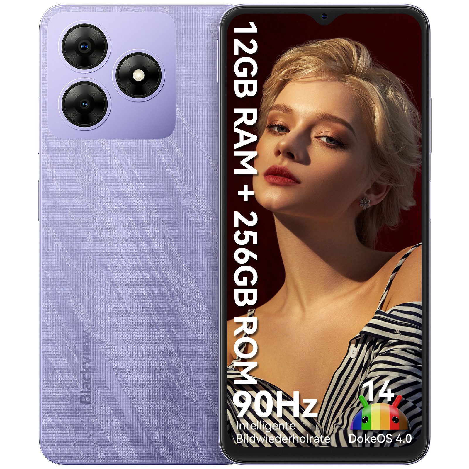 blackview Wave 8 256GB AI Smartphone (6,6 Zoll, 256 GB Speicherplatz, 13 MP Kamera, Android 15,Dual SIM, DokeOS 4.2,ohne vertrag)