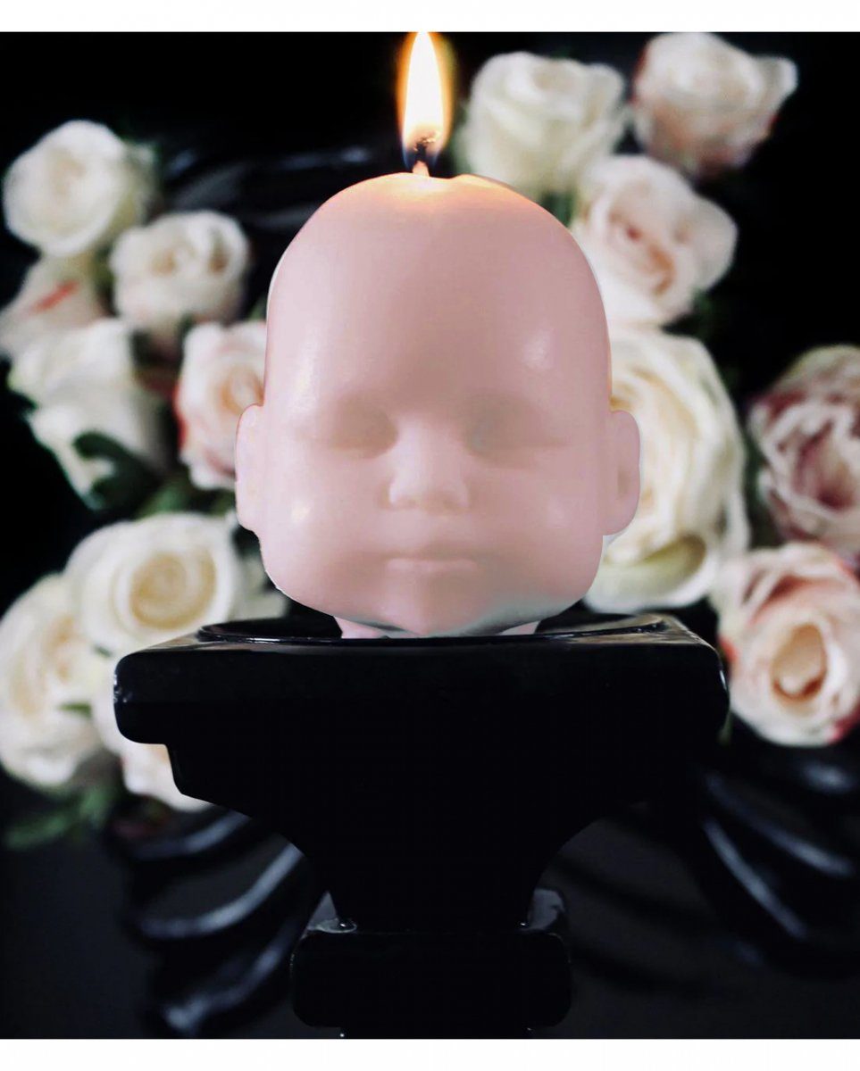 6,5cm Kerzenständer Babyface Puppenkopf Kerze mit Duftende Horror-Shop