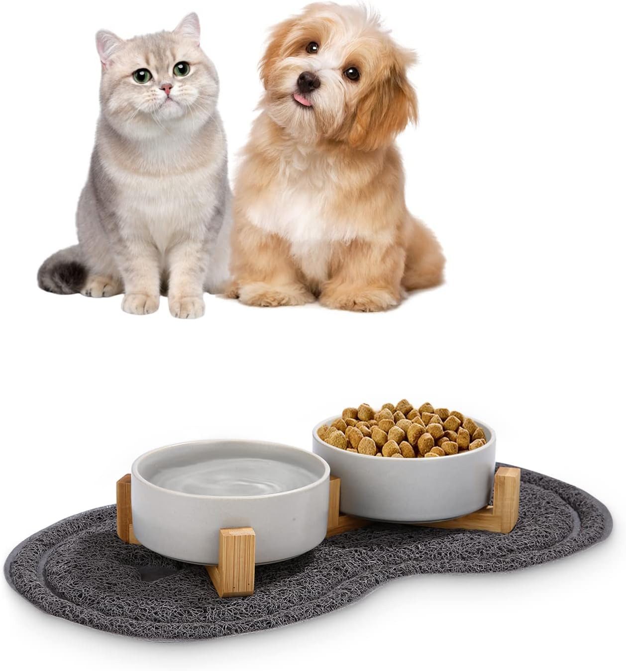 Napf-Set 2 Bambus Keramik Schüssel für Katzen und Hunde
