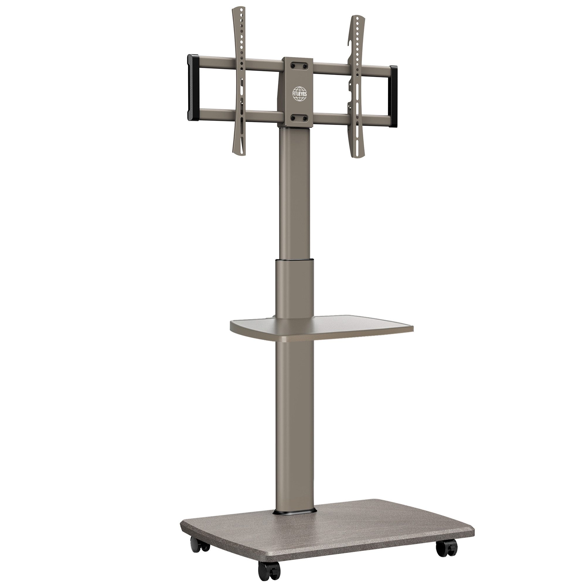 FITUEYES TV-Ständer mit Rollen, Ablage, 32-70 Zoll, (bis 70,00 Zoll, höhenverstellbar, ±30° schwenkbar, Holzbasis)