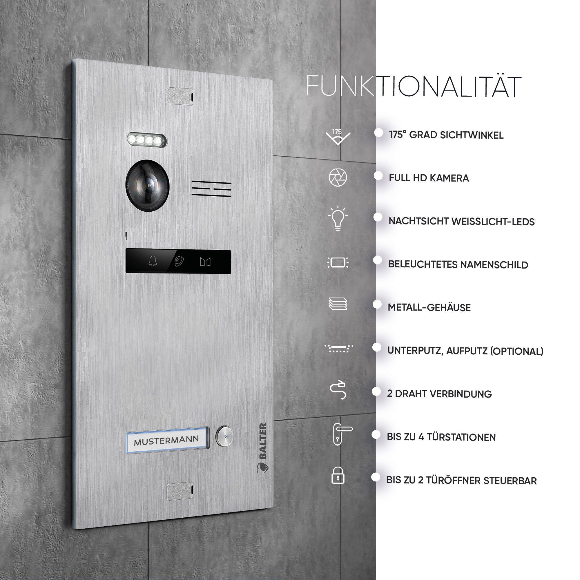 Balter Video-Türsprechanlage EVO HD (Komplettset, 1-tlg., Full HD Kamera)