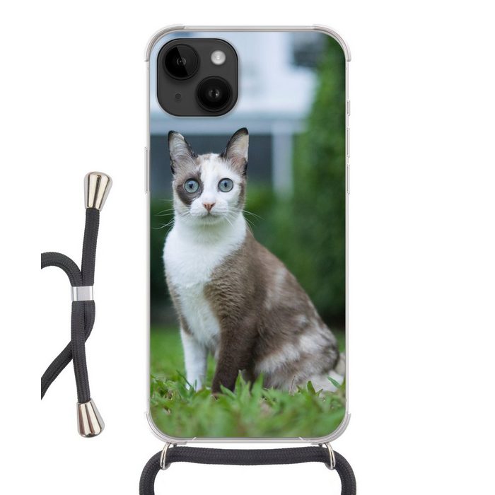 MuchoWow Handyhülle Katze - Siamese - Gras - Mädchen - Kinder - Jungen - Kind Handyhülle Telefonhülle Apple iPhone 14