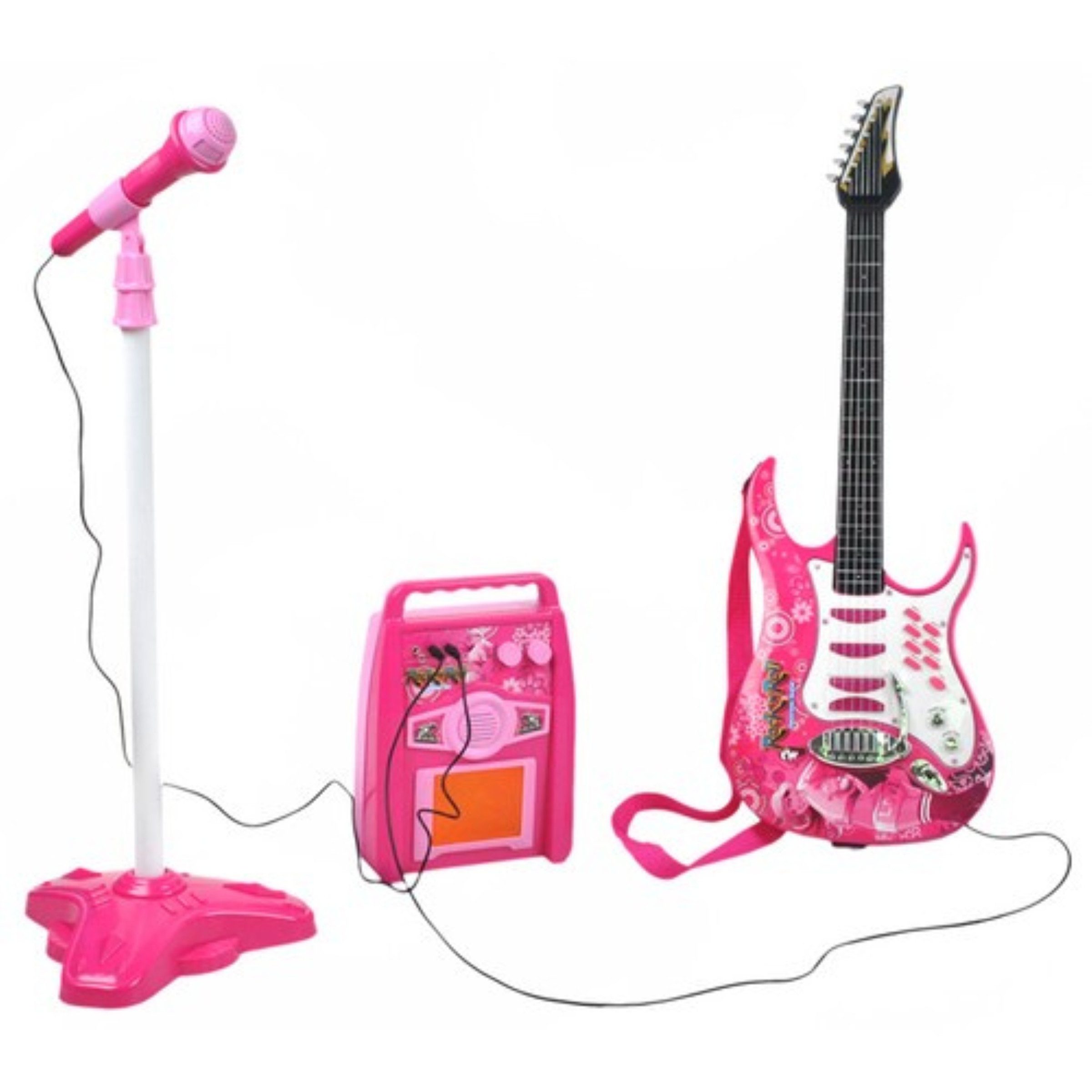 KRUZZEL Spiel-Gitarre Kinder E-Gitarre Set Rosa mit Verstärker Mikrofon MP3 LED-Lichter, (Kinder Musikspielzeug Set mit Gitarre Verstärker Mikrofon für Rollenspiel, Kinder E-Gitarre Set mit Mikrofon, Verstärker und Zubehör), Blinkende Lichter MP3-Musik abspielbar Kinderfreundlich