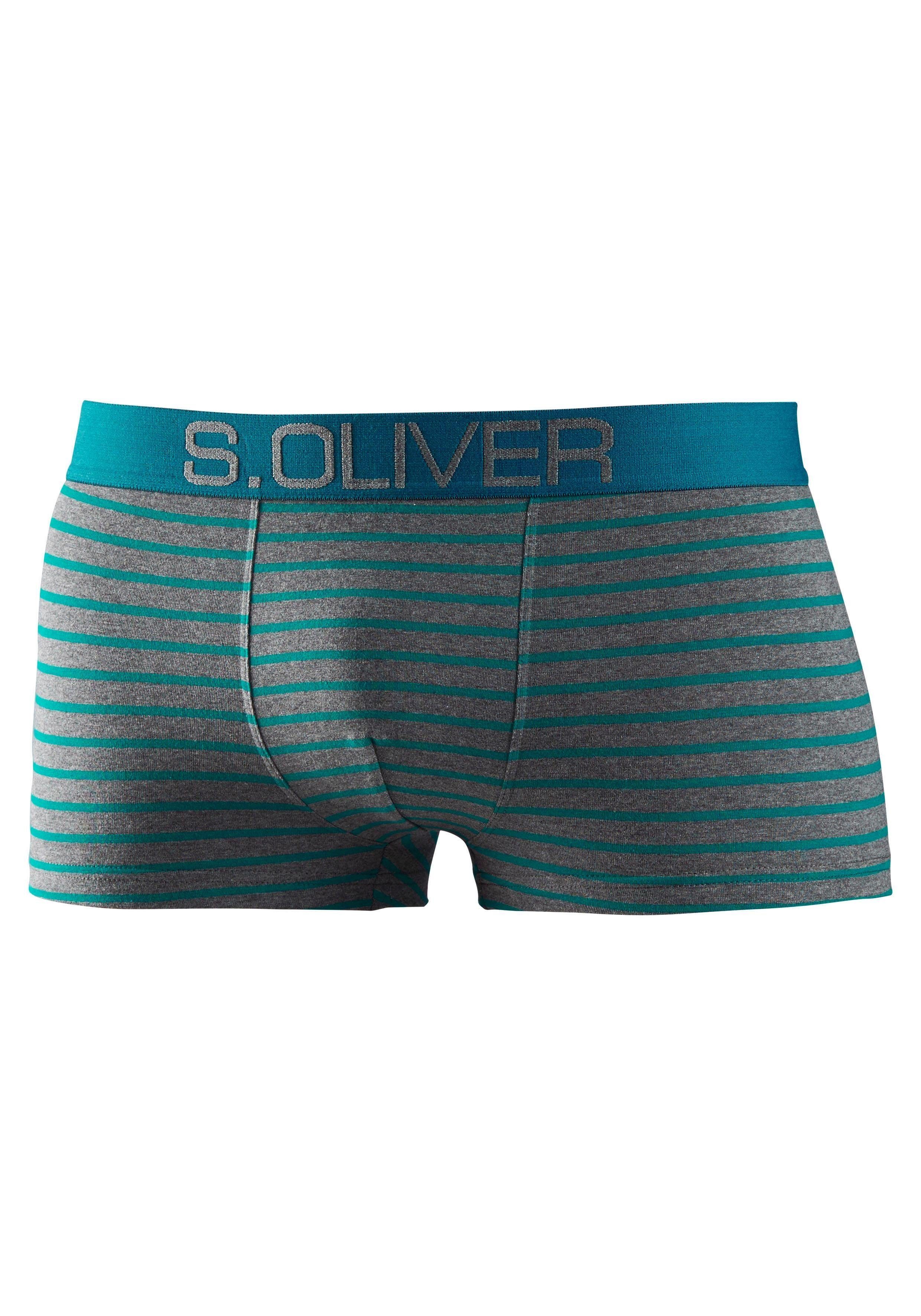 s.Oliver Boxershorts (Packung, grün-grau-gestreift in kontrastfarbenem mit Webbund grau-schwarz-gestreift rot-grau-gestreift / / Hipster-Form / blau-grau-gestreift 4-St)