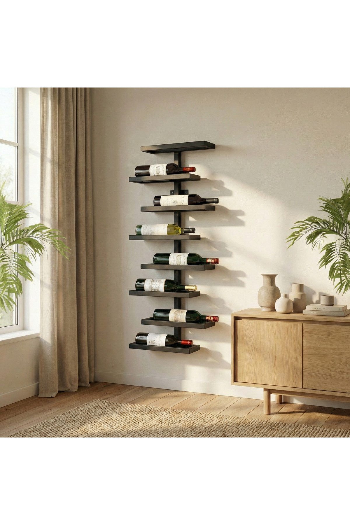 en.casa Weinregal, wandmontiert Metall für 8 Flaschen schwarz 91144013