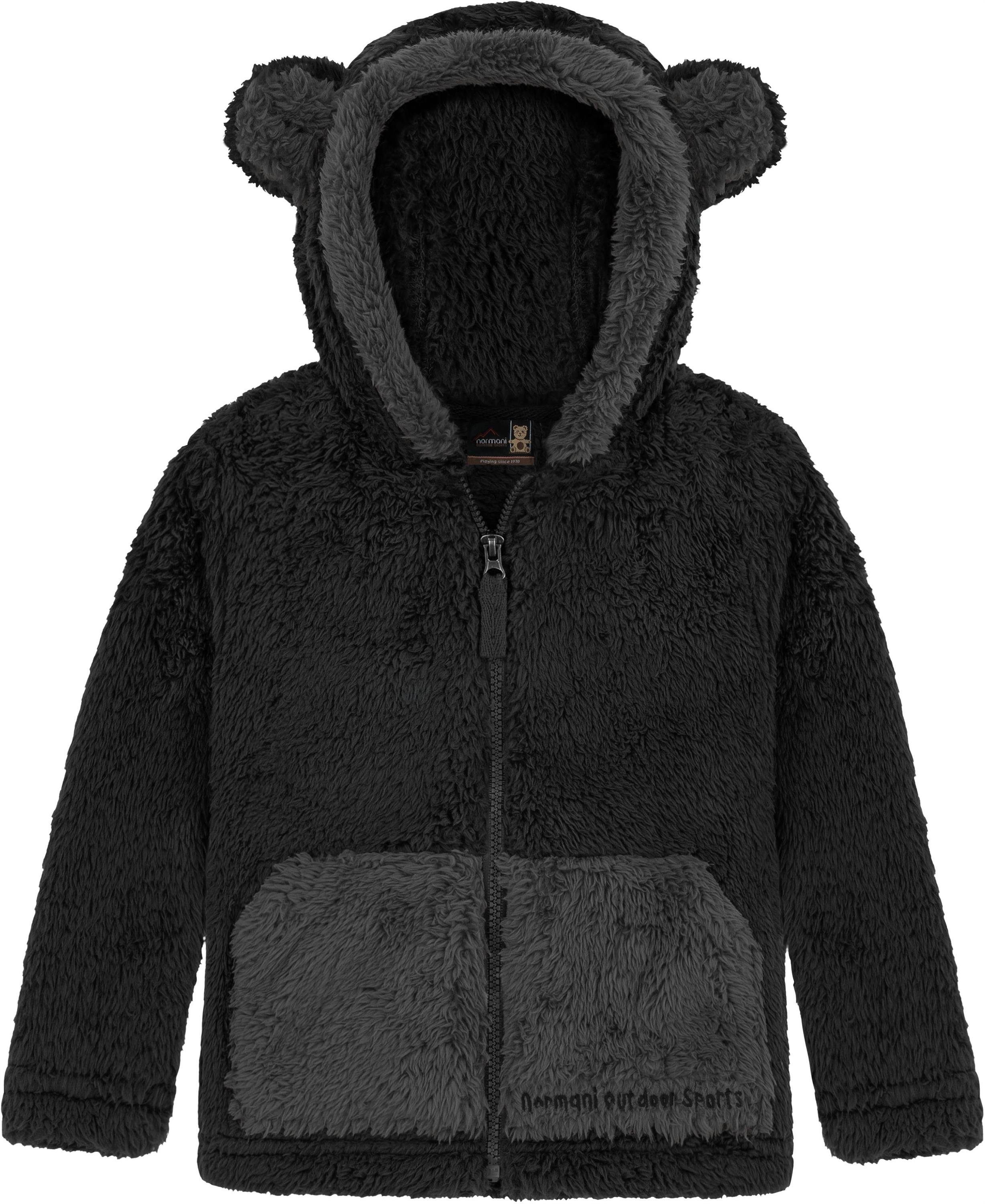 normani Fleecejacke Kinder Teddy Jacke Barvas Winterjacke Übergangsjacke Sherpajacke mit Kapuze und Ohrem