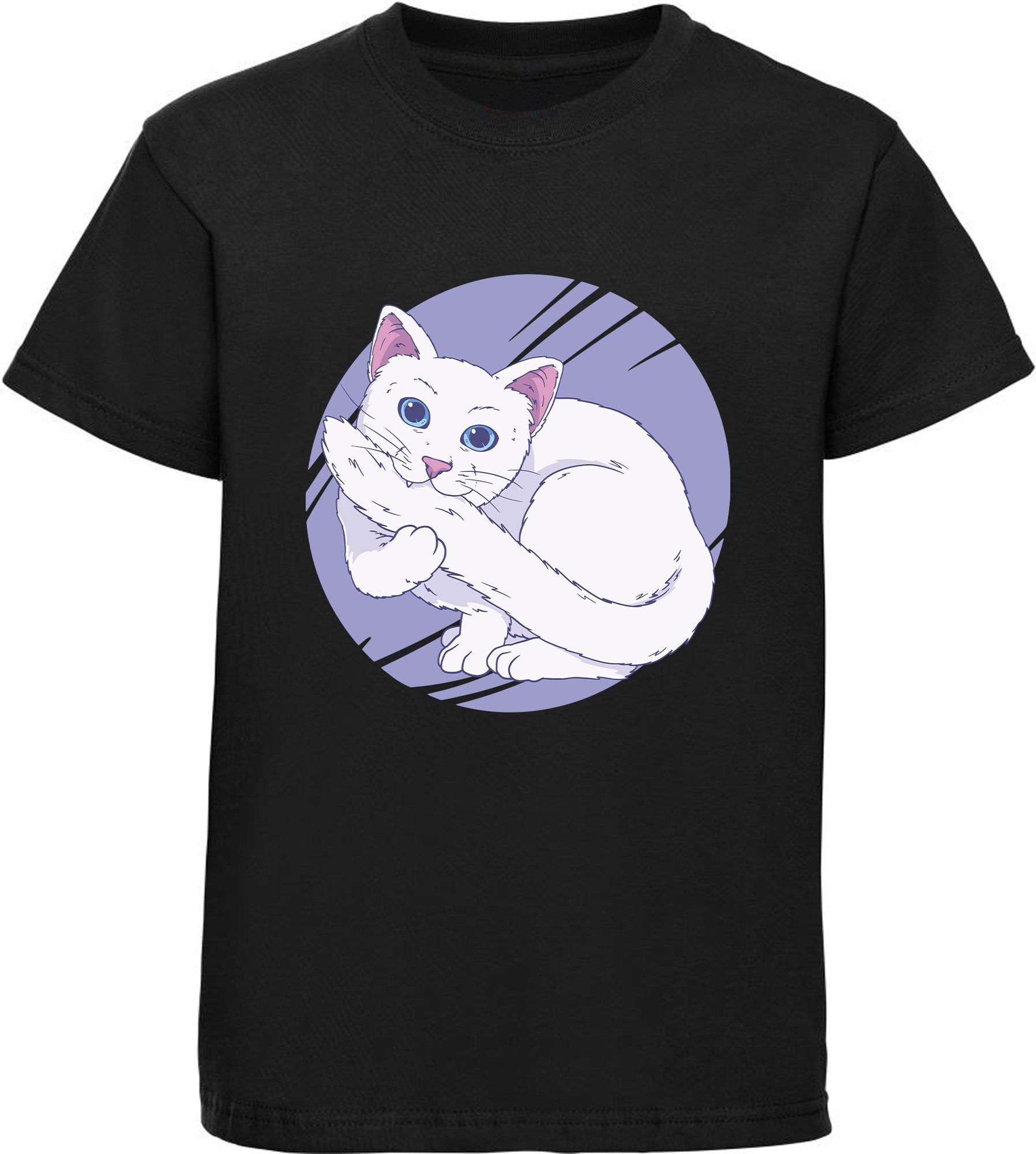 schwarz, Aufdruck, MyDesign24 Print-Shirt weiß, in rosa, T-Shirt Katze beißt rot, mit Schwanz die Mädchen bedrucktes Ihren i127 Baumwollshirt weiße