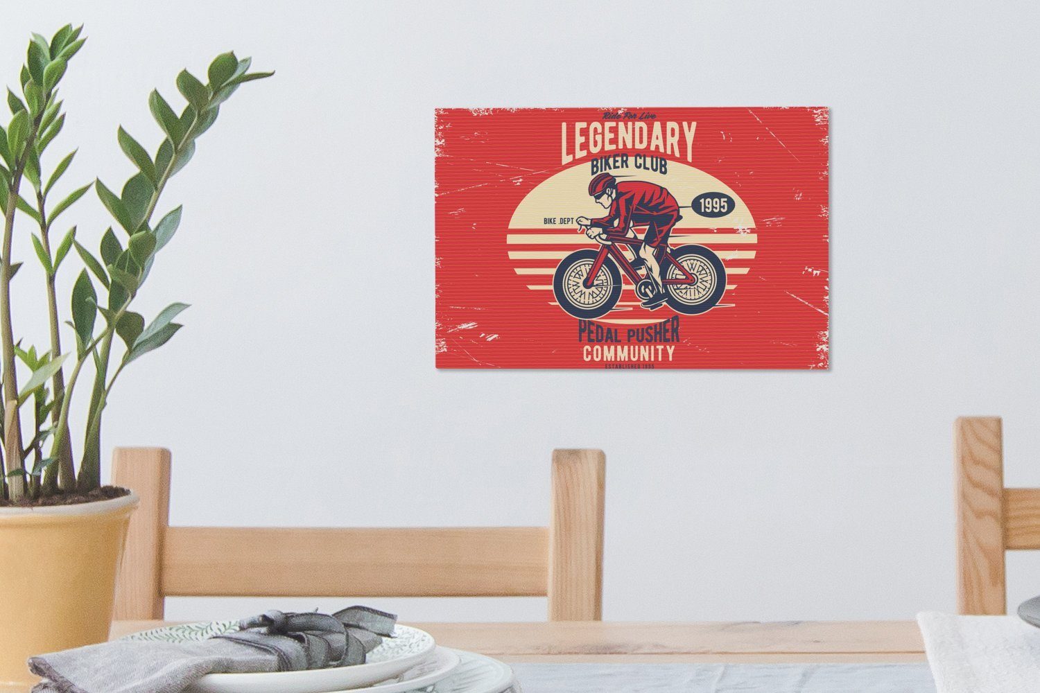 Fahrrad Radfahrer St), Leinwandbild Aufhängefertig, - Leinwandbilder, - Wandbild Retro, (1 Wanddeko, cm OneMillionCanvasses® 30x20